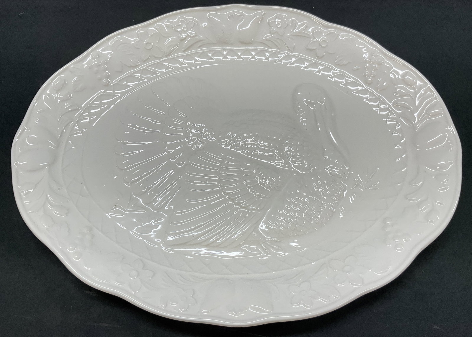 Vtg White Cer Thanksgiving Turkey Serv Pltr Japan (1 of 8)