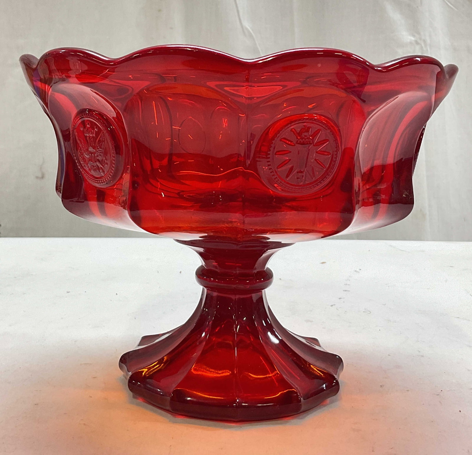 Fostoria Ruby Red Glass Coin Pedestal Bowl (1 of 7)