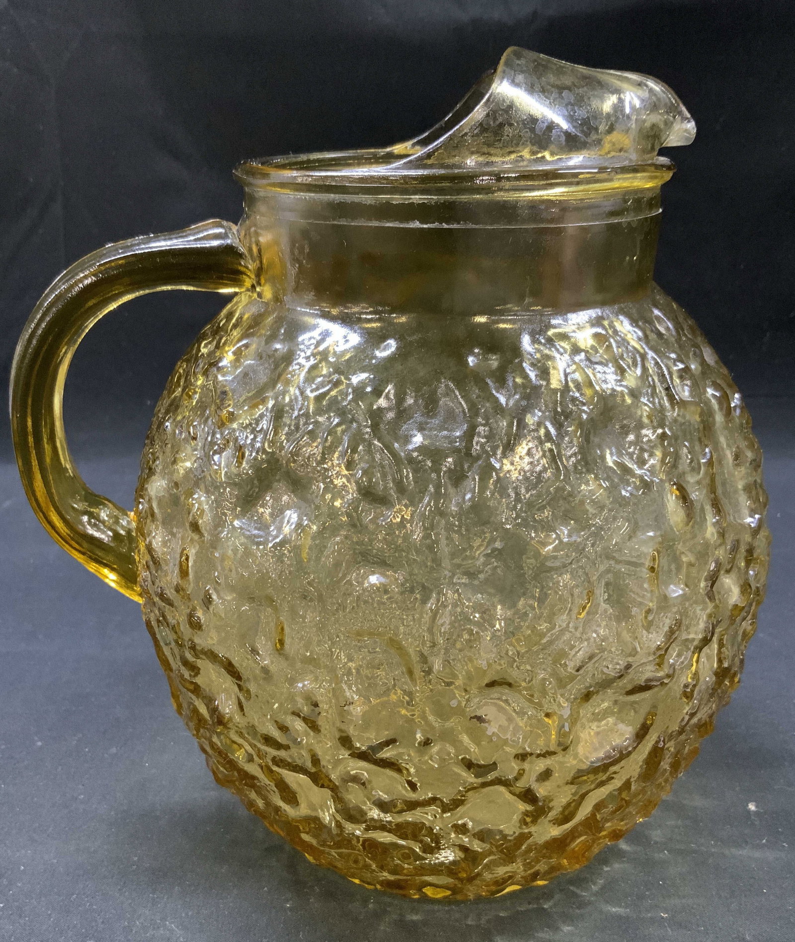 Vtg Amber Pressed Glass Bark Texture Pitcher (1 of 7)
