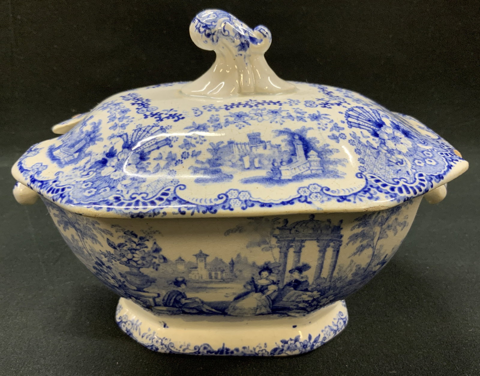 Vtg Royal Manufactory Blue Transferware Tureen (1 of 6)