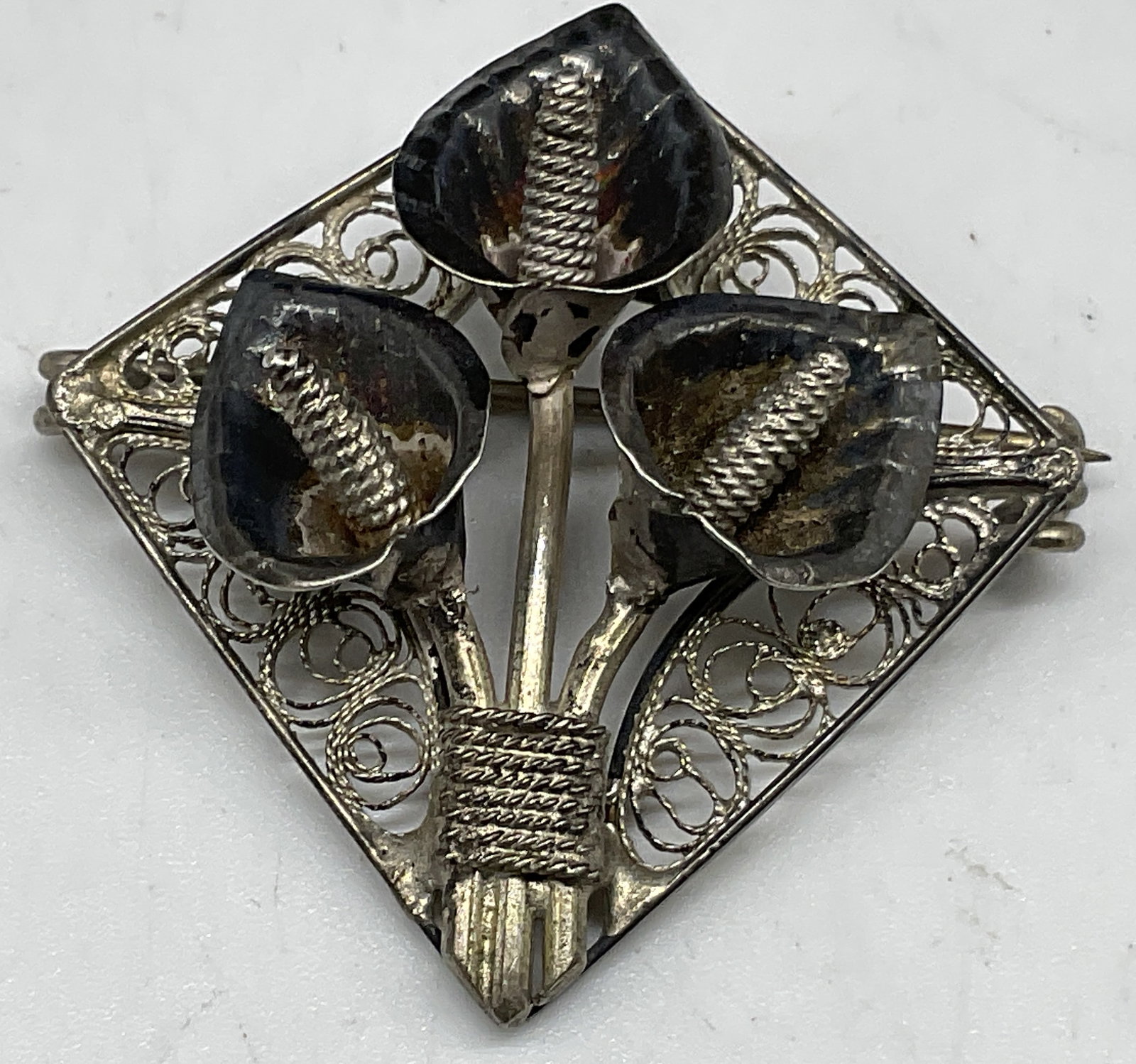 VTG STERLING SILVER Filigree Calla Lily Brooch (1 of 7)