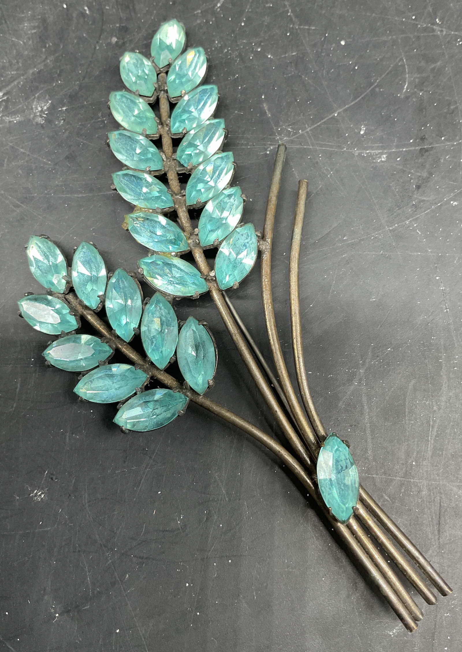 Vntg Statement Wheat Aqua Brooch (1 of 4)