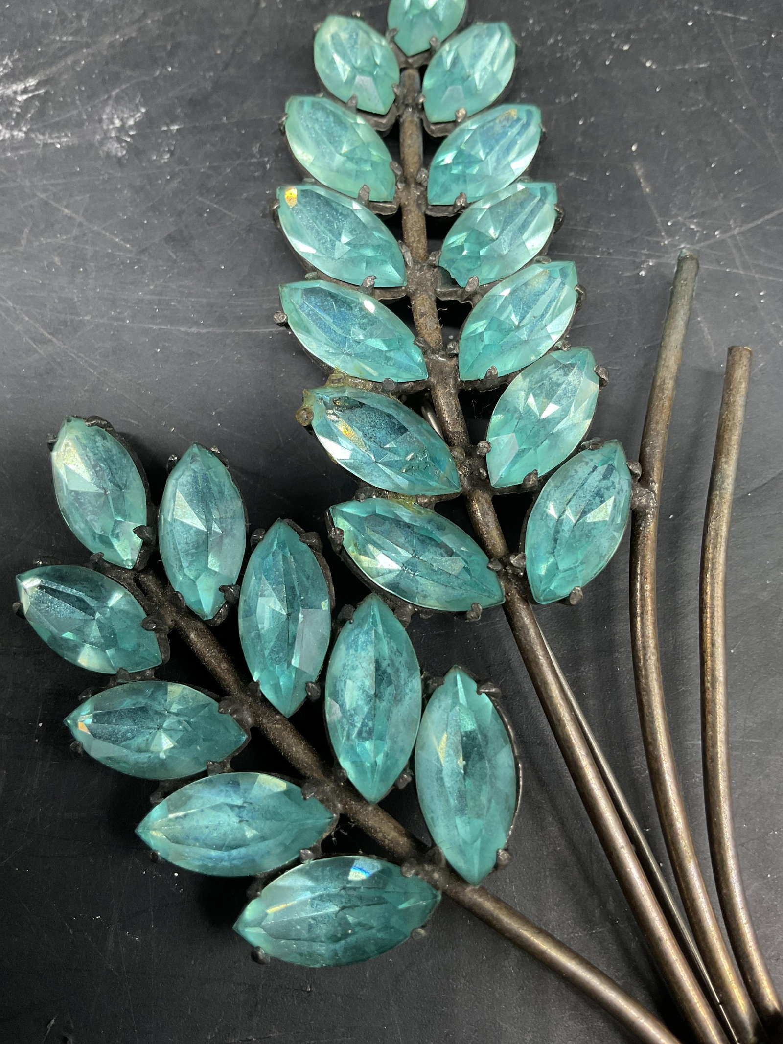 Vntg Statement Wheat Aqua Brooch - 2