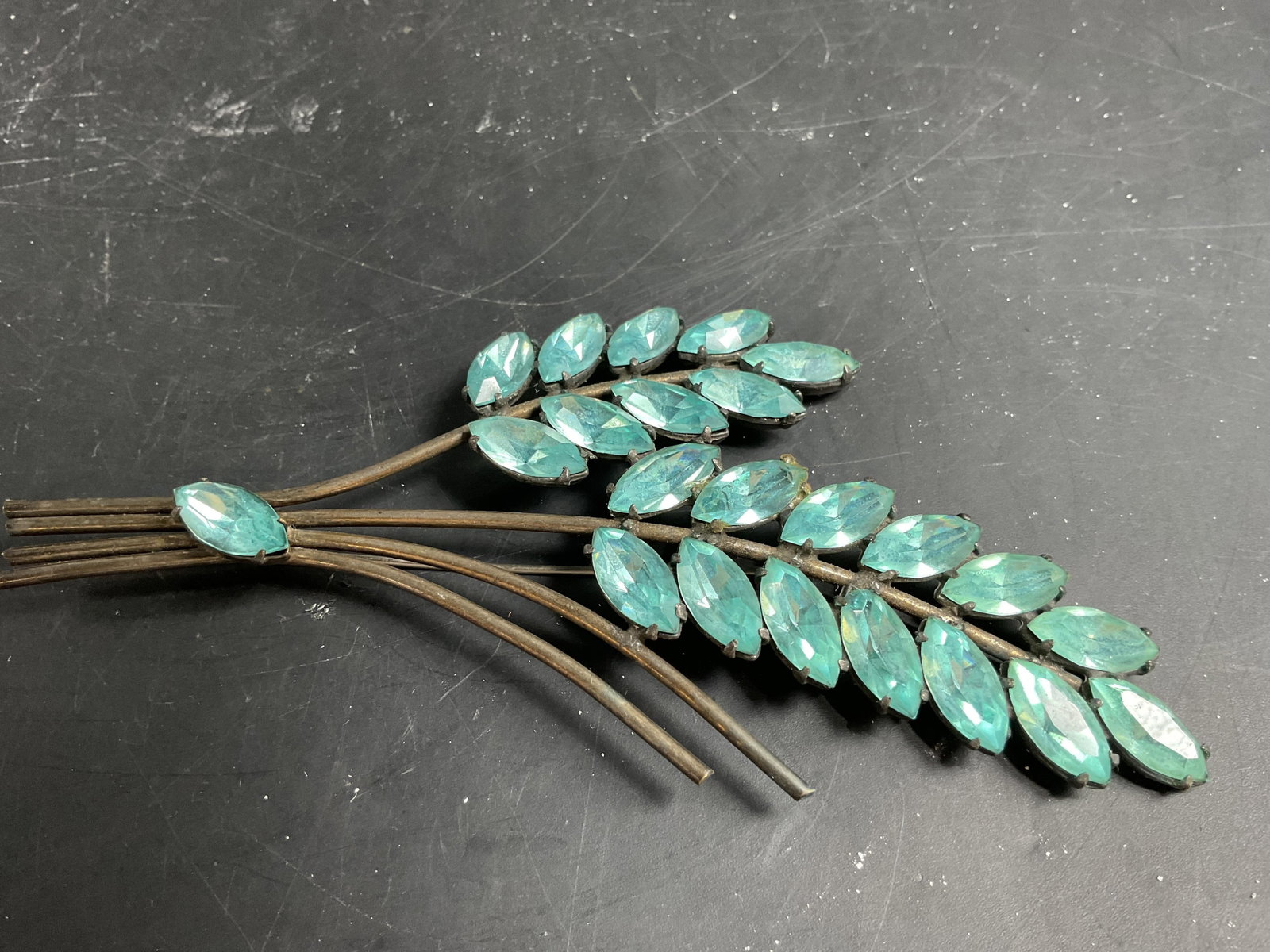 Vntg Statement Wheat Aqua Brooch - 3