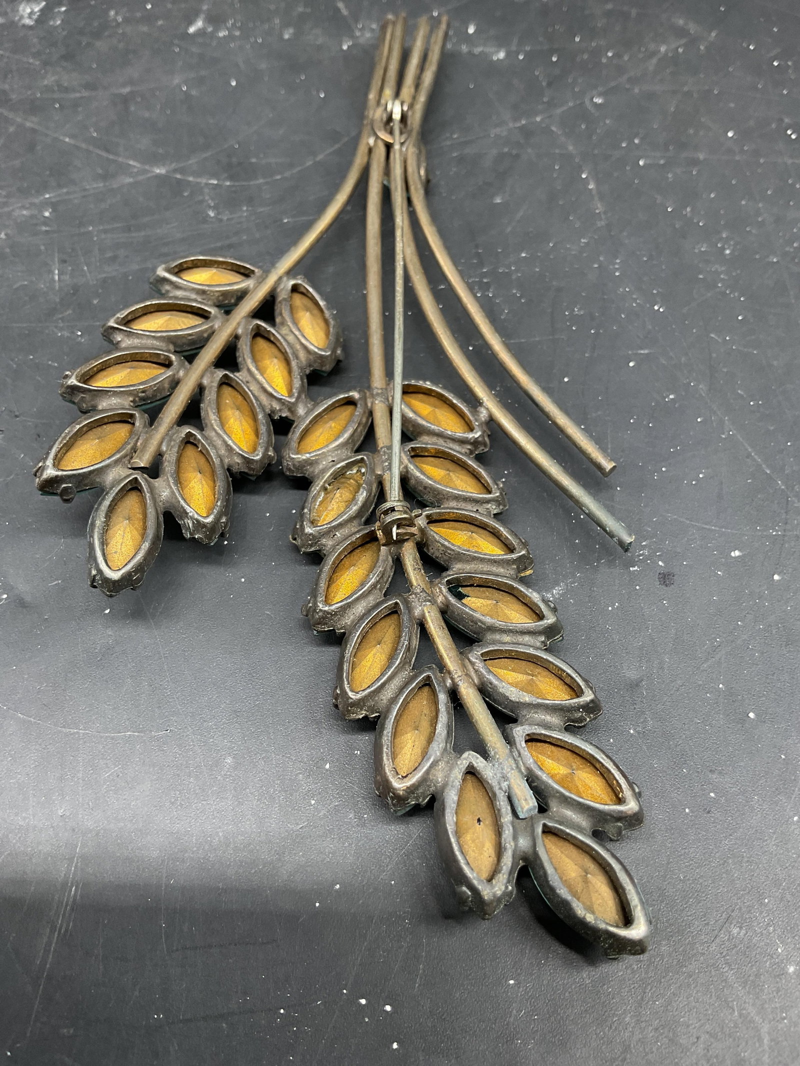 Vntg Statement Wheat Aqua Brooch - 4