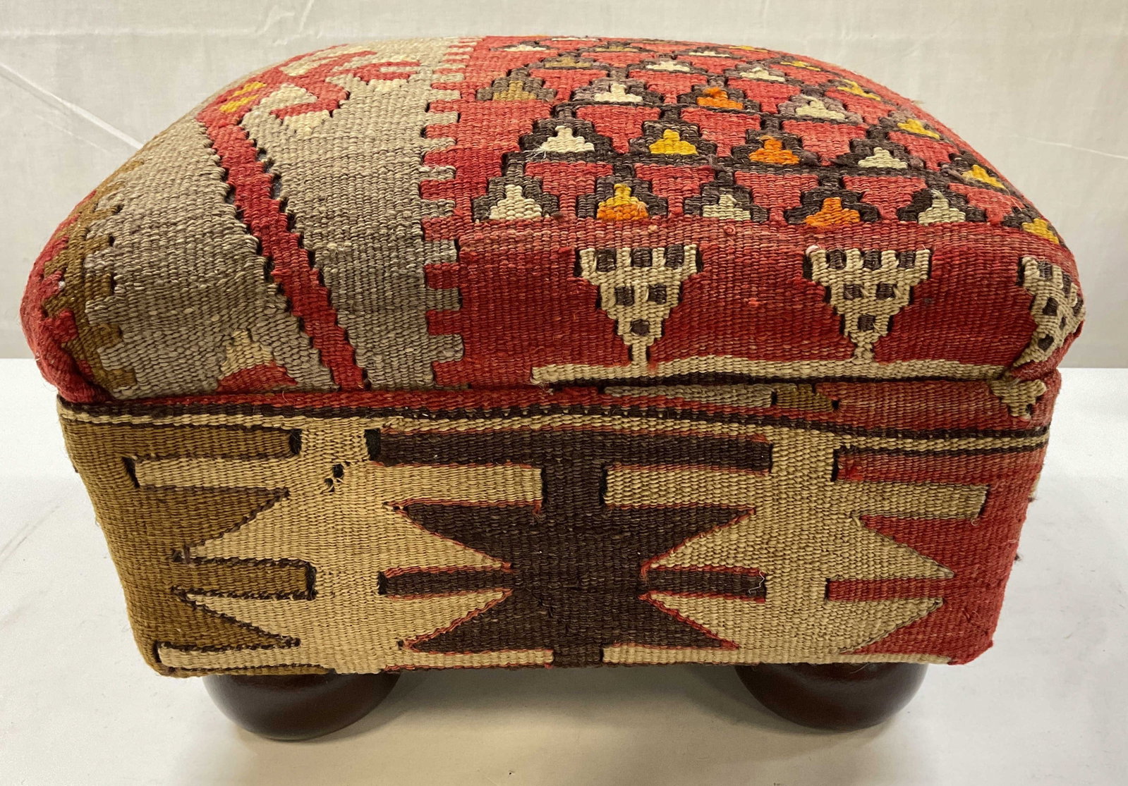 Vntg Turkish Kilim Rug Ottoman Stool (1 of 11)