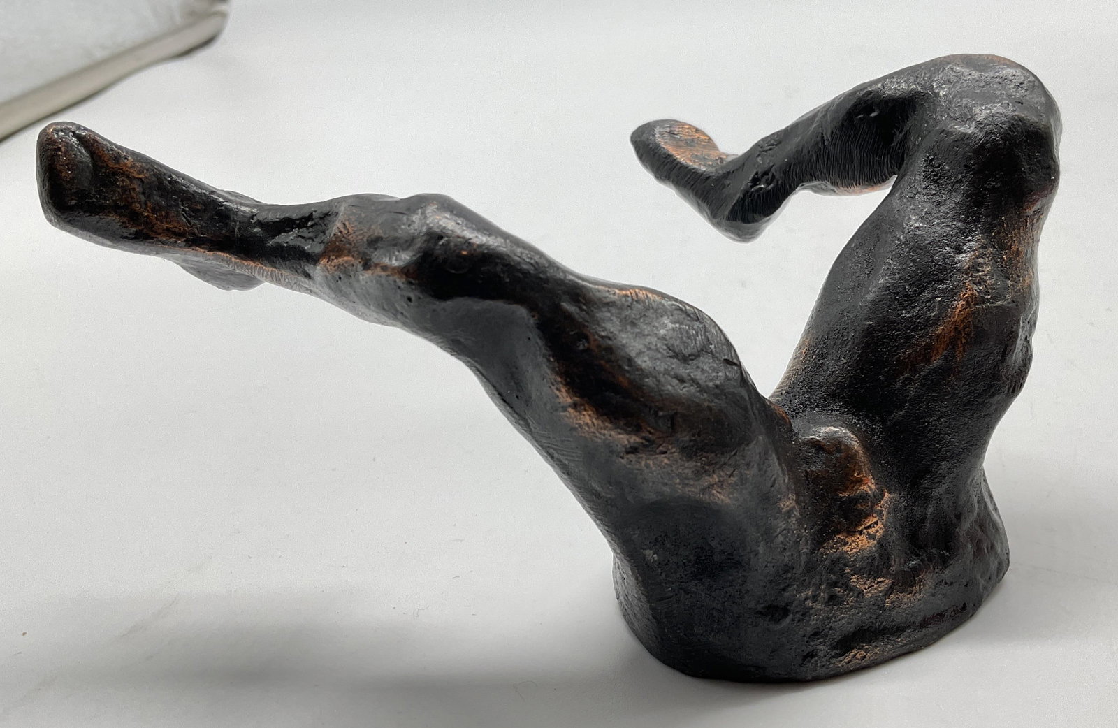 Aram Sgnd Bronze Legs Feet Wall Mount Sculpture: Signed for Michael Aram underside, bronze male lower torso , waist mount verso for wall hanging, legs and feet splayed, wall sculpture, wall hook, curiosity, measures app 4 inches by 2.5 inches, small