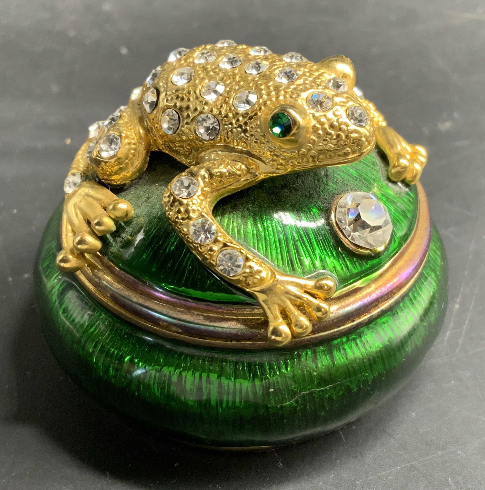 Green Enameled Gold Tone Frog Trinket Box (1 of 9)