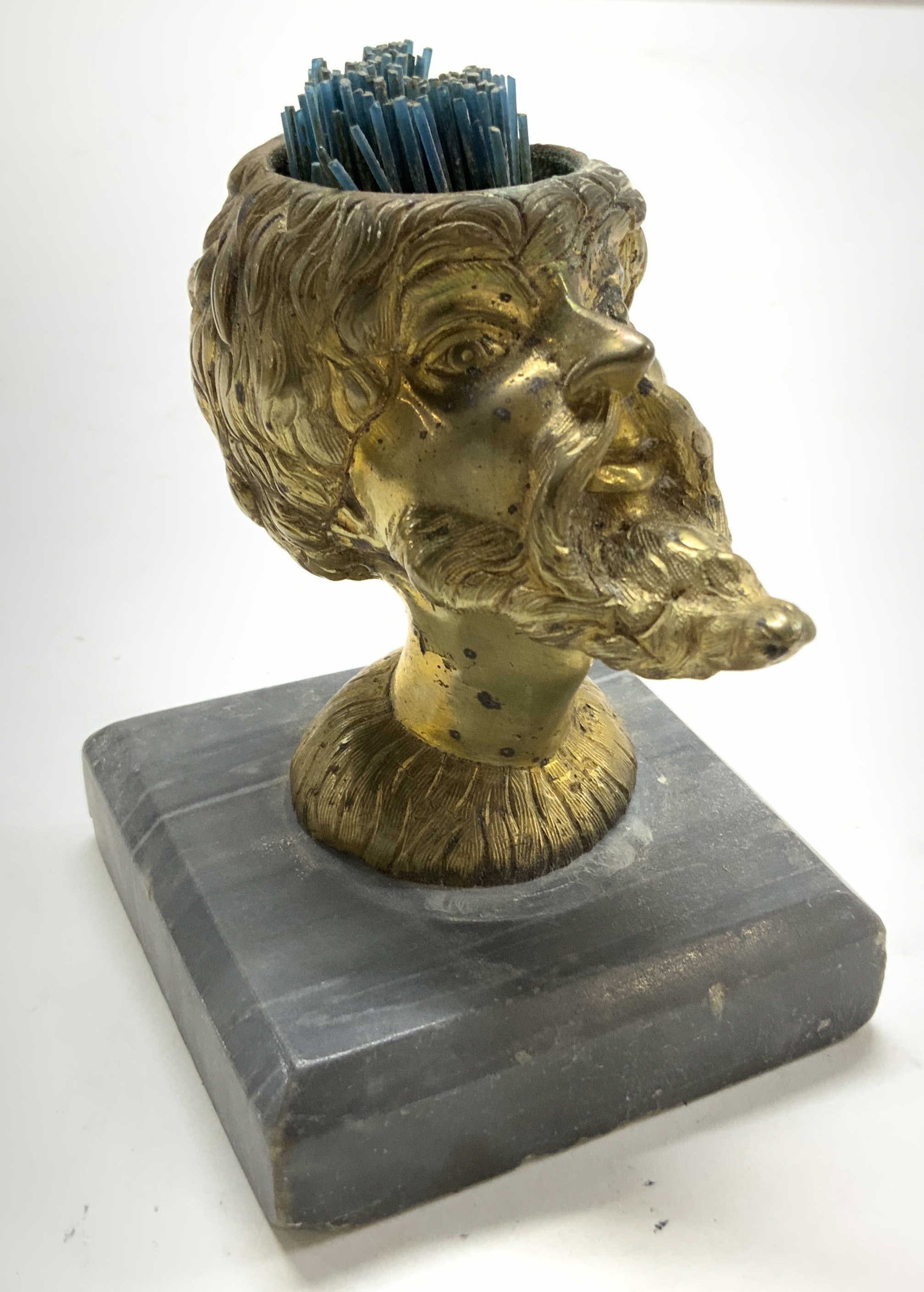 Antique Gilt Bronze Figural Bust marble Base (1 of 10)