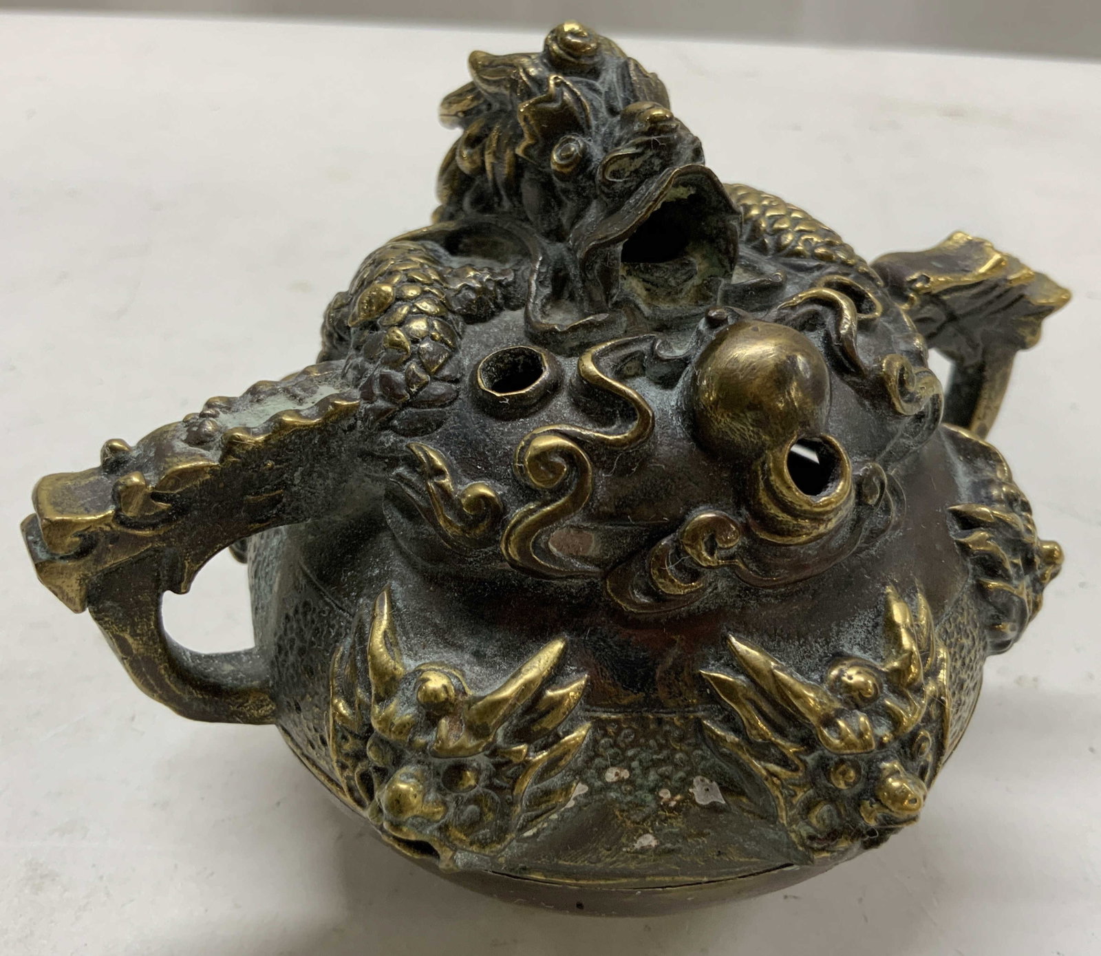 Antq Cast Bronze Dragon Censer lidded Vessel (1 of 14)