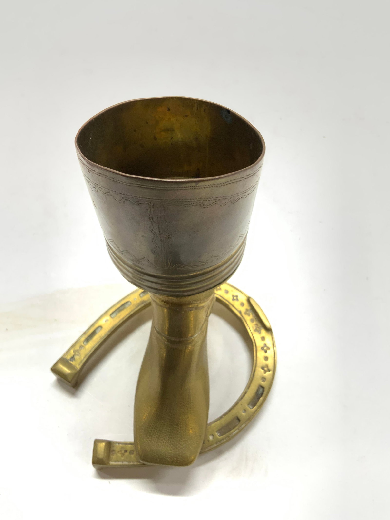 Antique Solid Brass Hussar Boot Desk Organizer, - 10