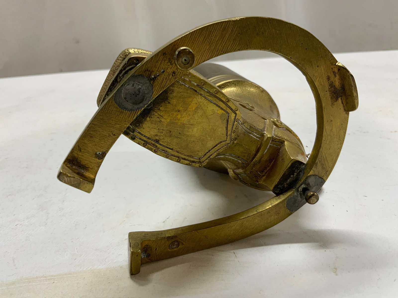Antique Solid Brass Hussar Boot Desk Organizer, - 11