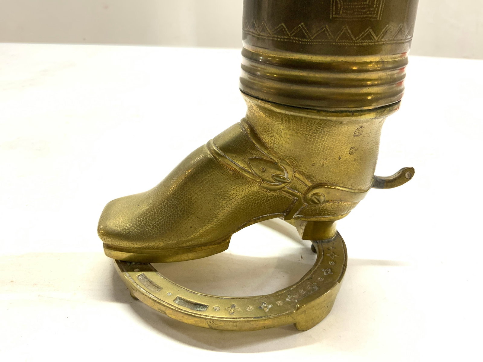 Antique Solid Brass Hussar Boot Desk Organizer, - 12