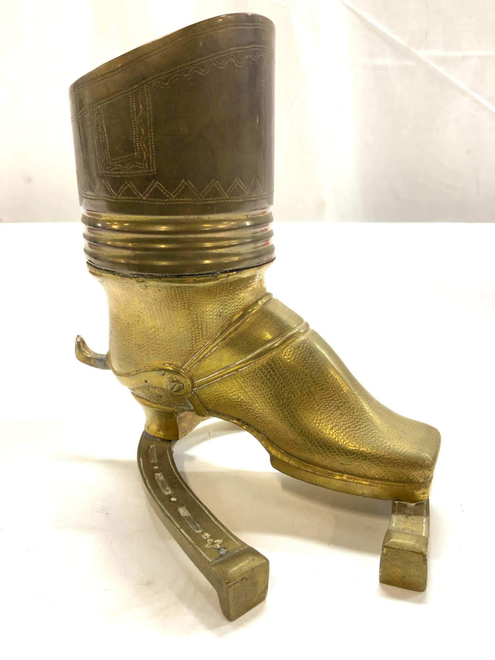 Antique Solid Brass Hussar Boot Desk Organizer, - 2