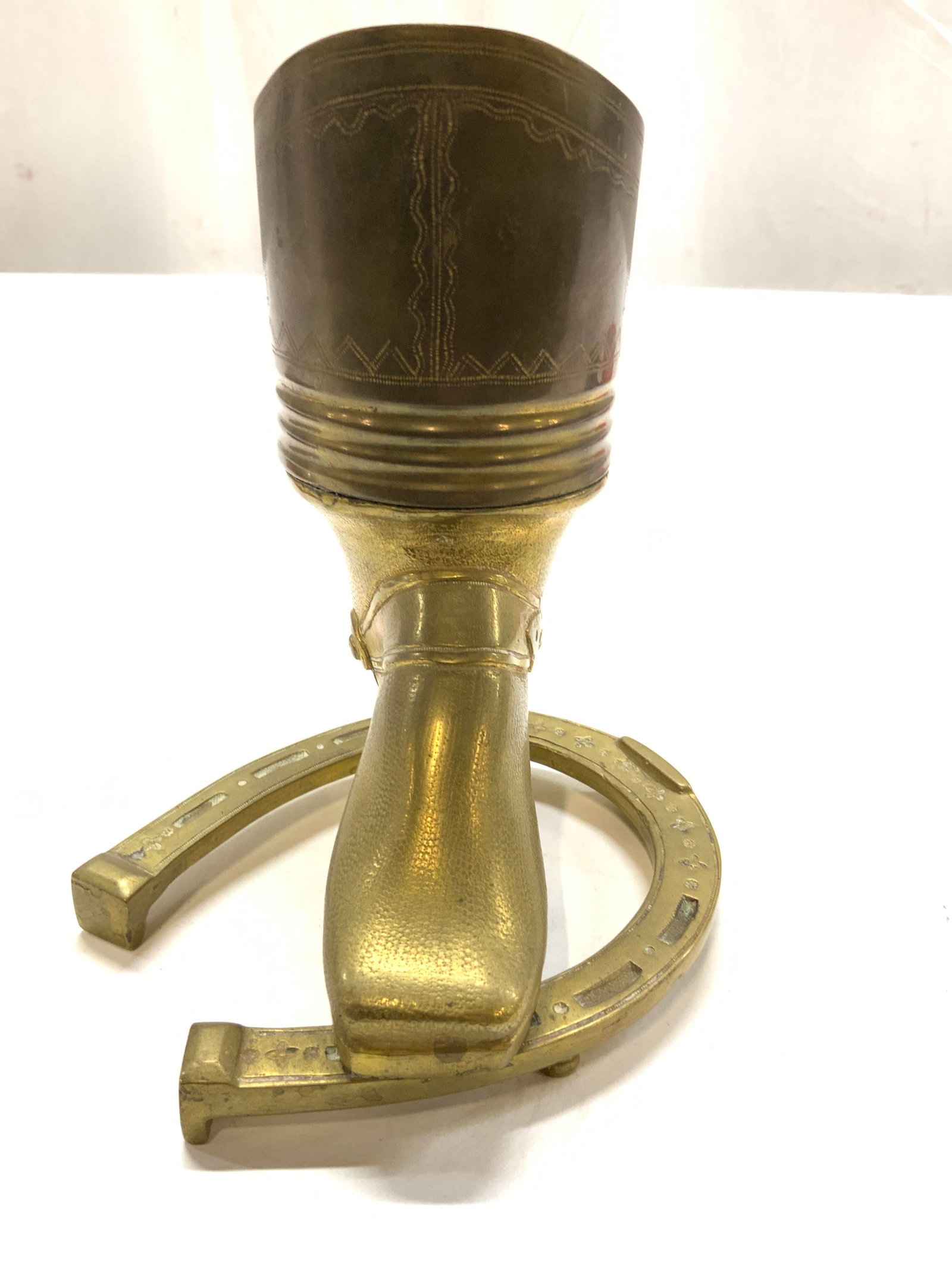 Antique Solid Brass Hussar Boot Desk Organizer, - 3