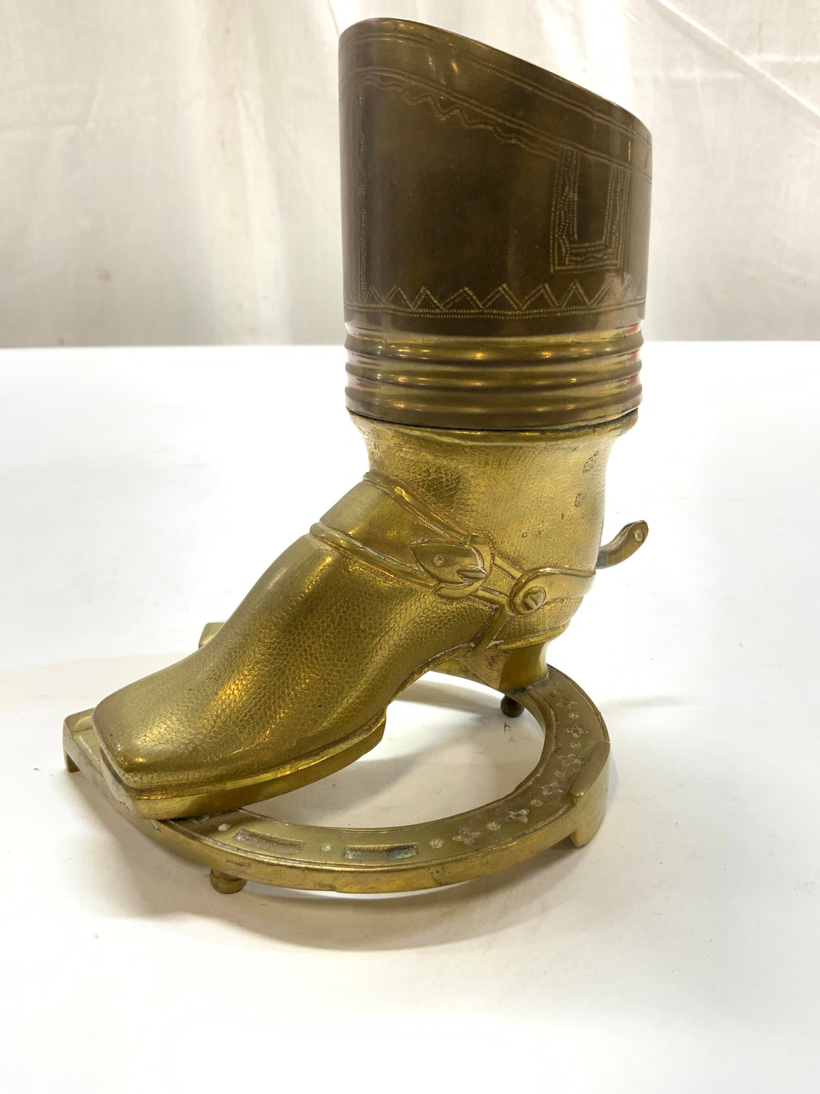 Antique Solid Brass Hussar Boot Desk Organizer, - 4