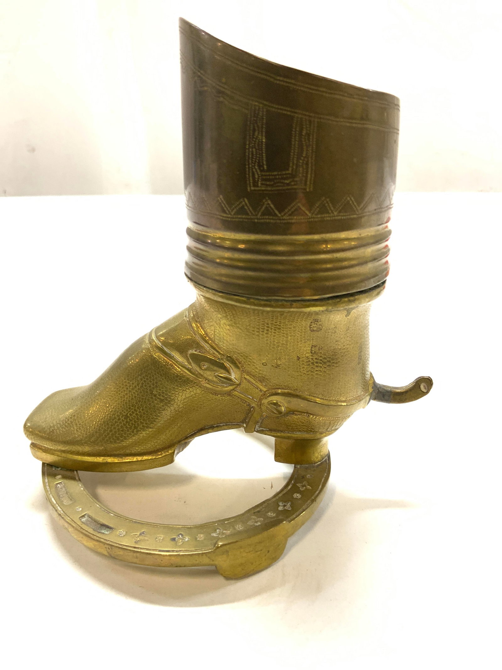 Antique Solid Brass Hussar Boot Desk Organizer, - 6