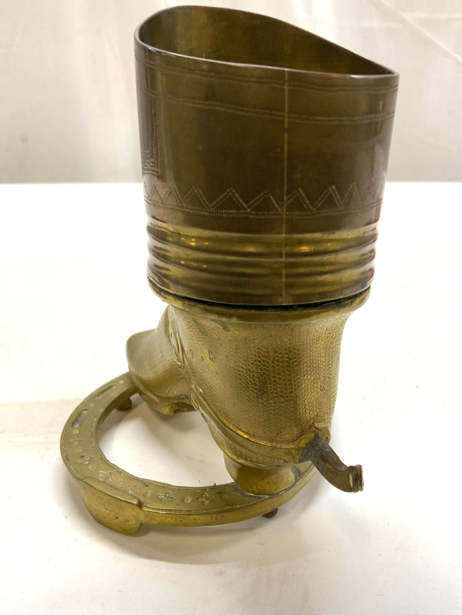 Antique Solid Brass Hussar Boot Desk Organizer, - 7