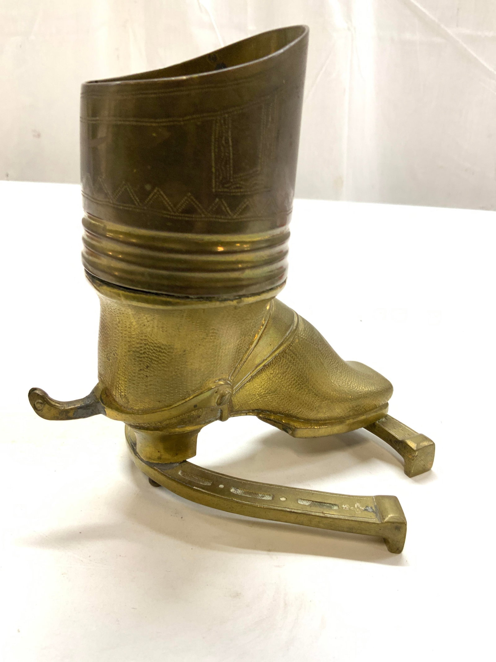 Antique Solid Brass Hussar Boot Desk Organizer, - 8