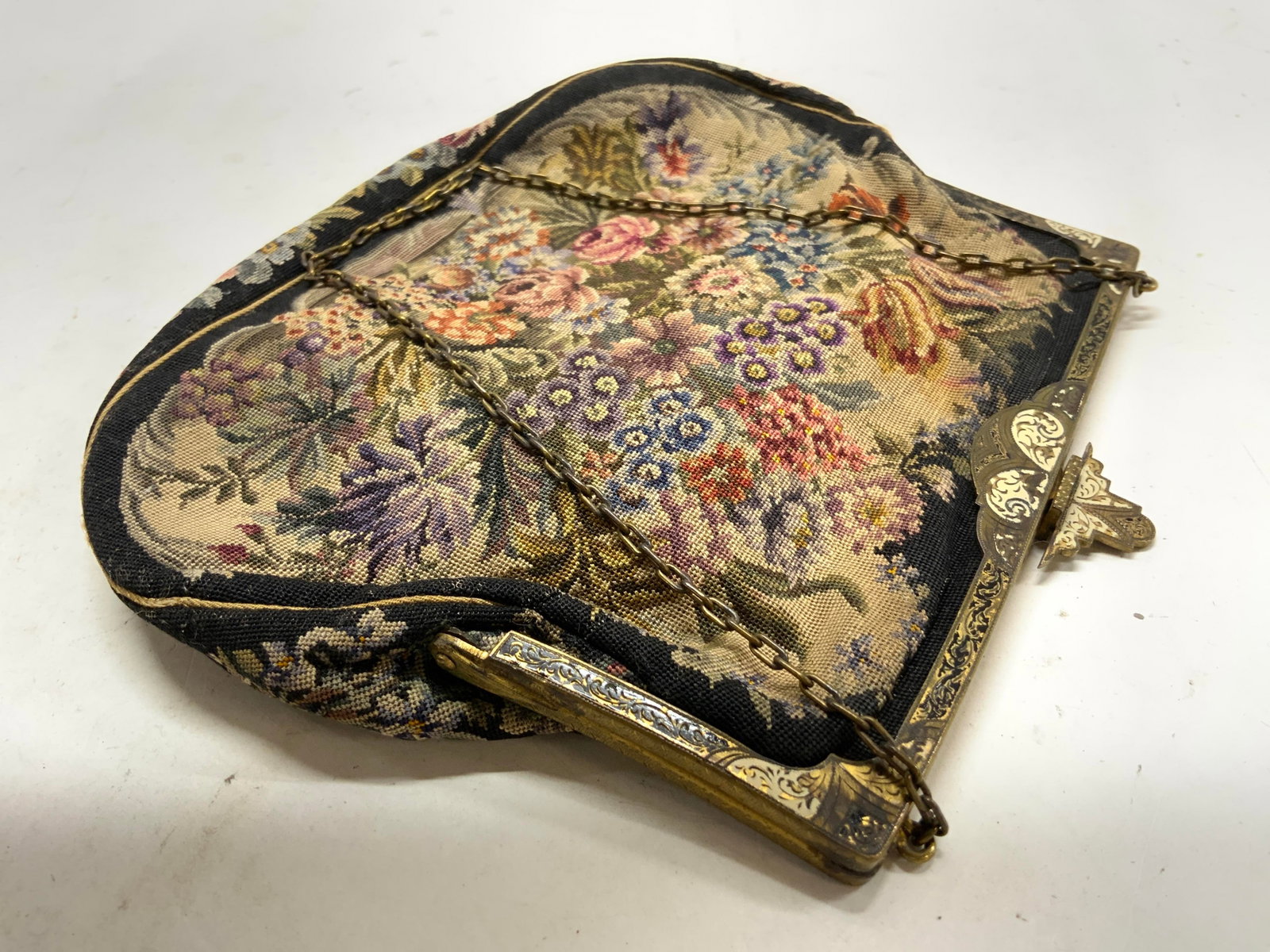 Antique Austrian Petit Point Floral Tapestry Purse (1 of 9)