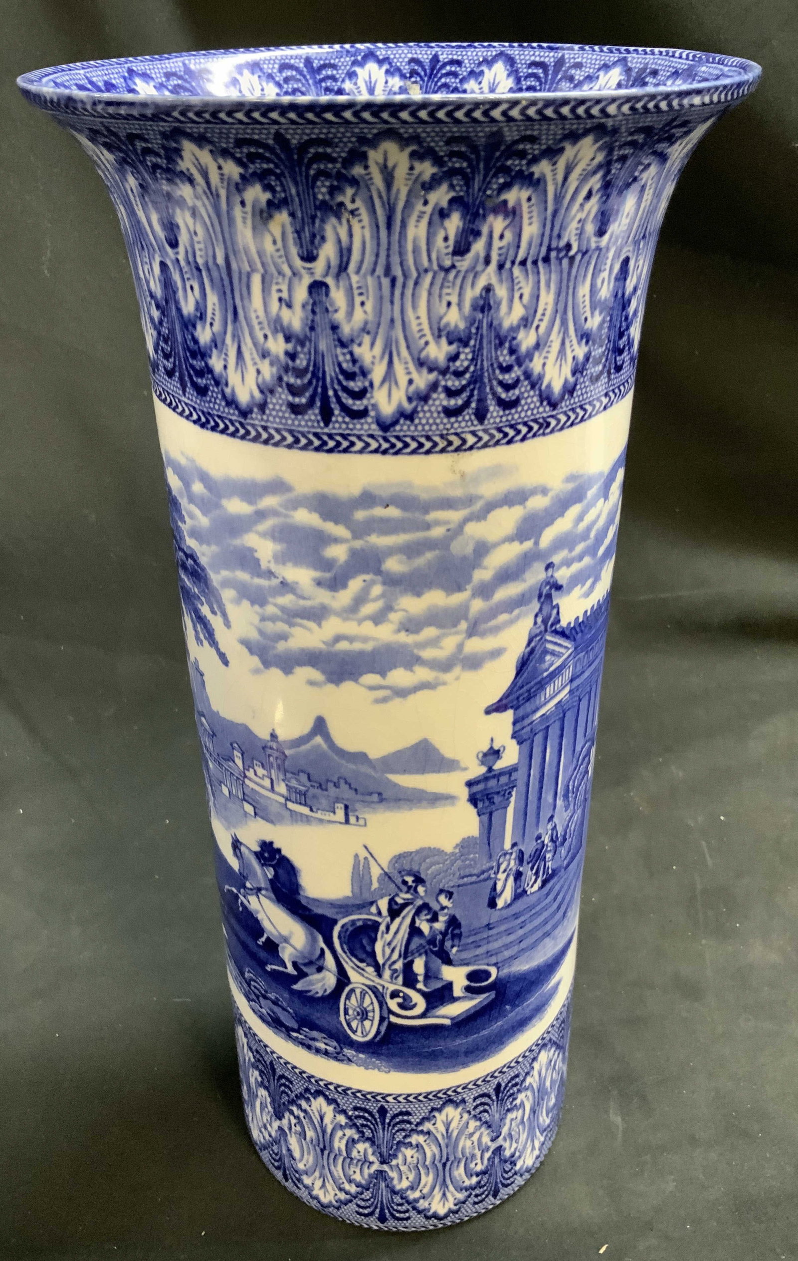 Vntg CAULDON Blue White Transferware Vase, (1 of 13)