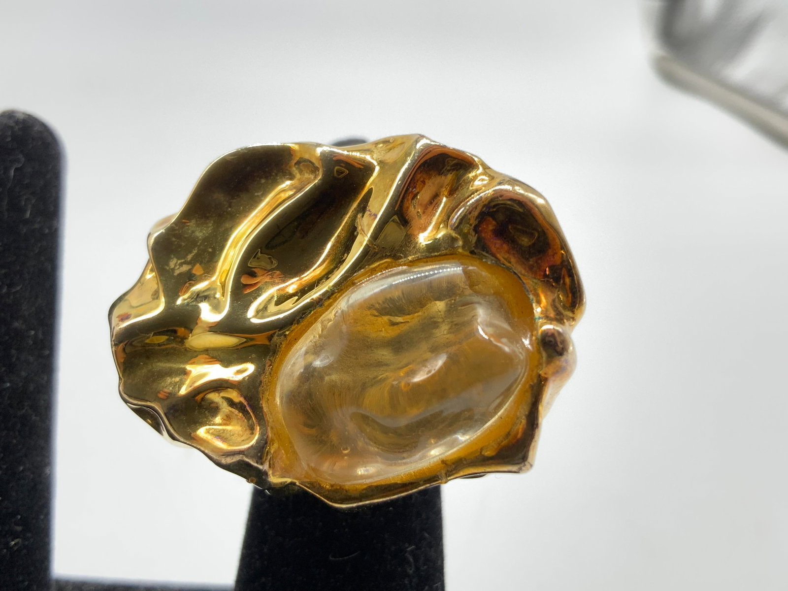 Signed Modernist Gold Tn Statement Ring - 2