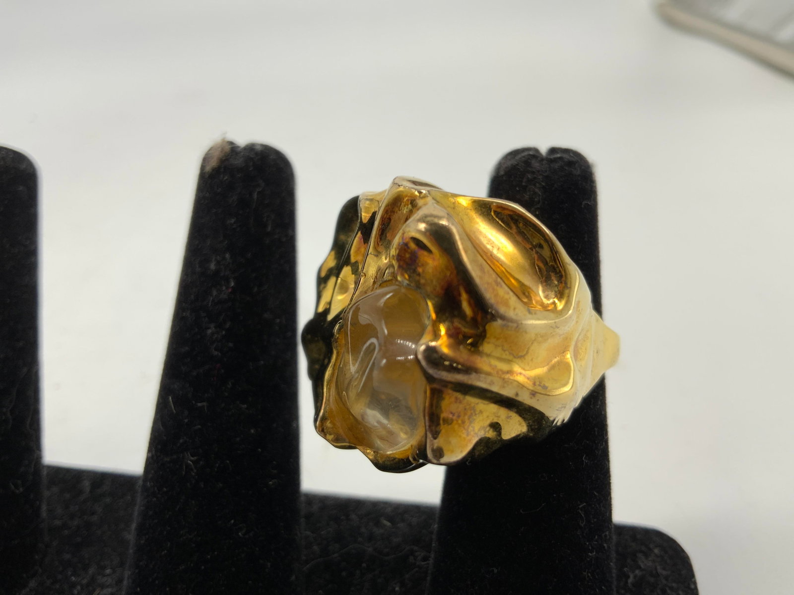 Signed Modernist Gold Tn Statement Ring - 3