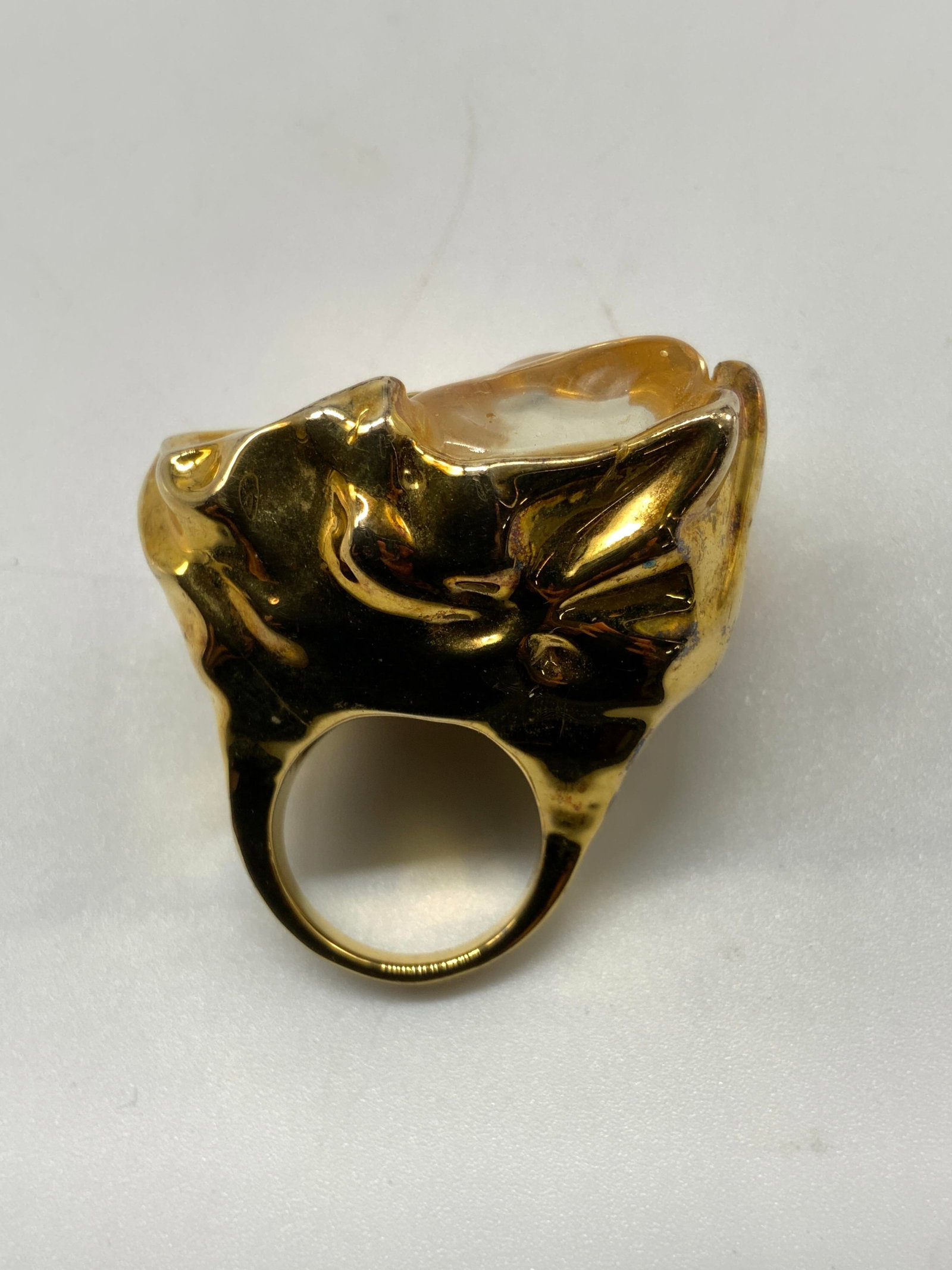 Signed Modernist Gold Tn Statement Ring - 8