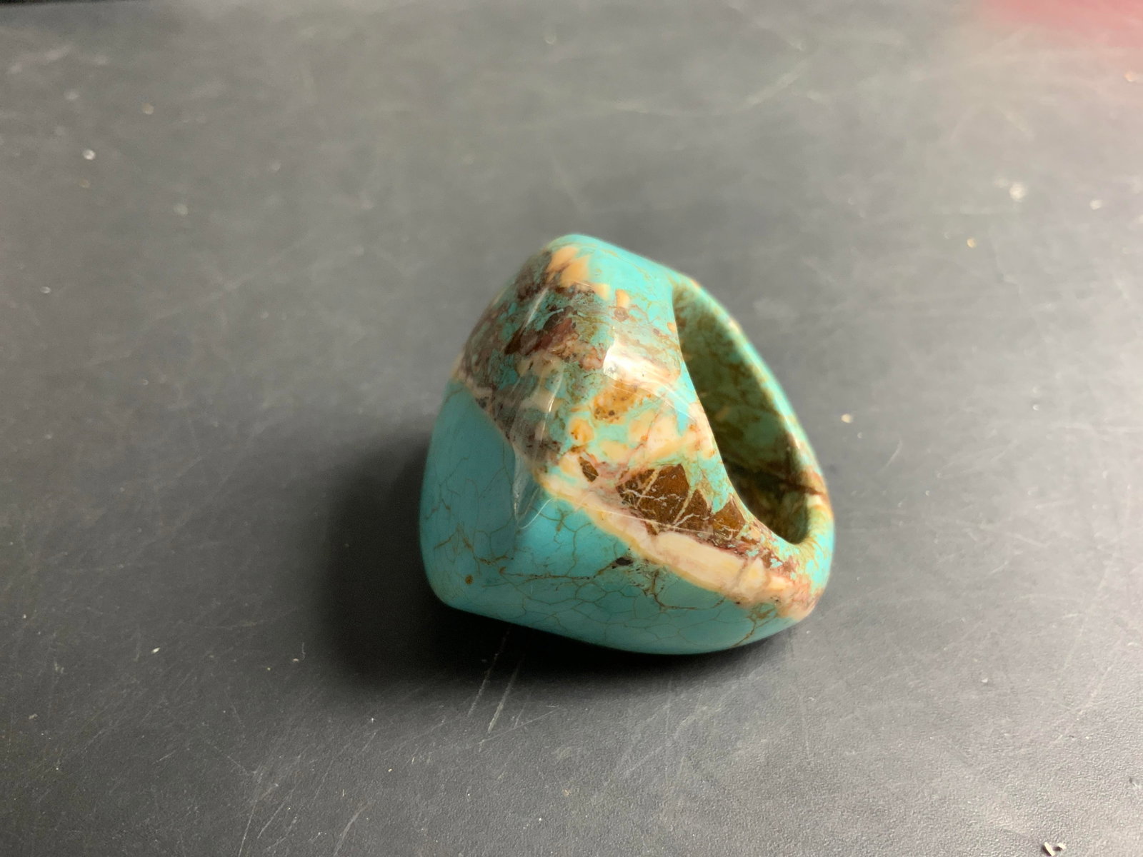 Polished Turquoise Large Stone Ring - 5