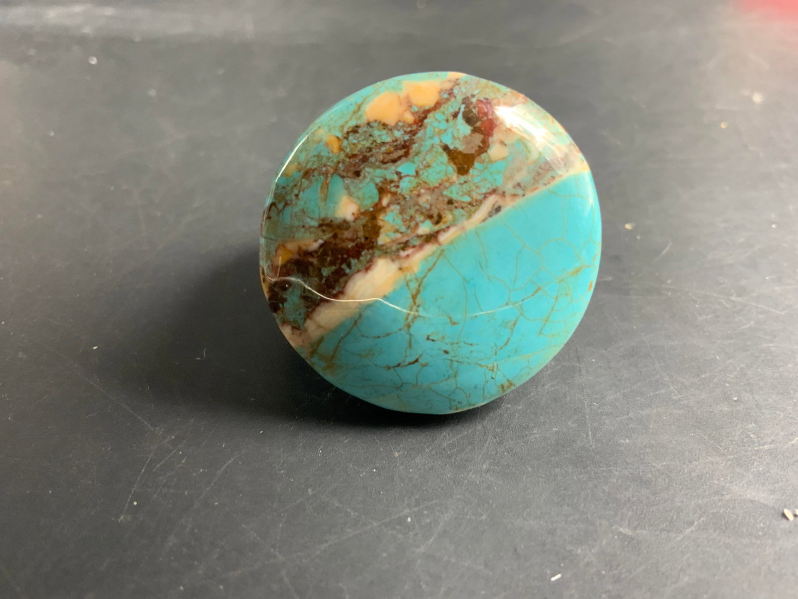 Polished Turquoise Large Stone Ring - 7