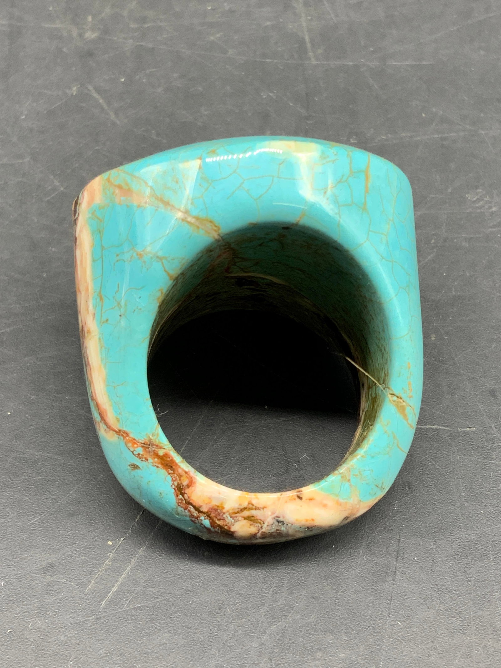 Polished Turquoise Large Stone Ring - 8