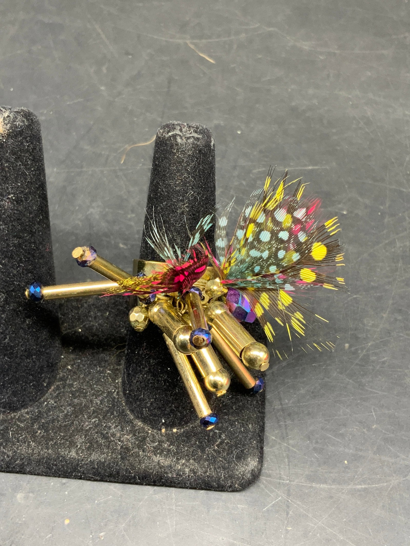 Unique Statement Ring, Metal Crystal Feathers - 2