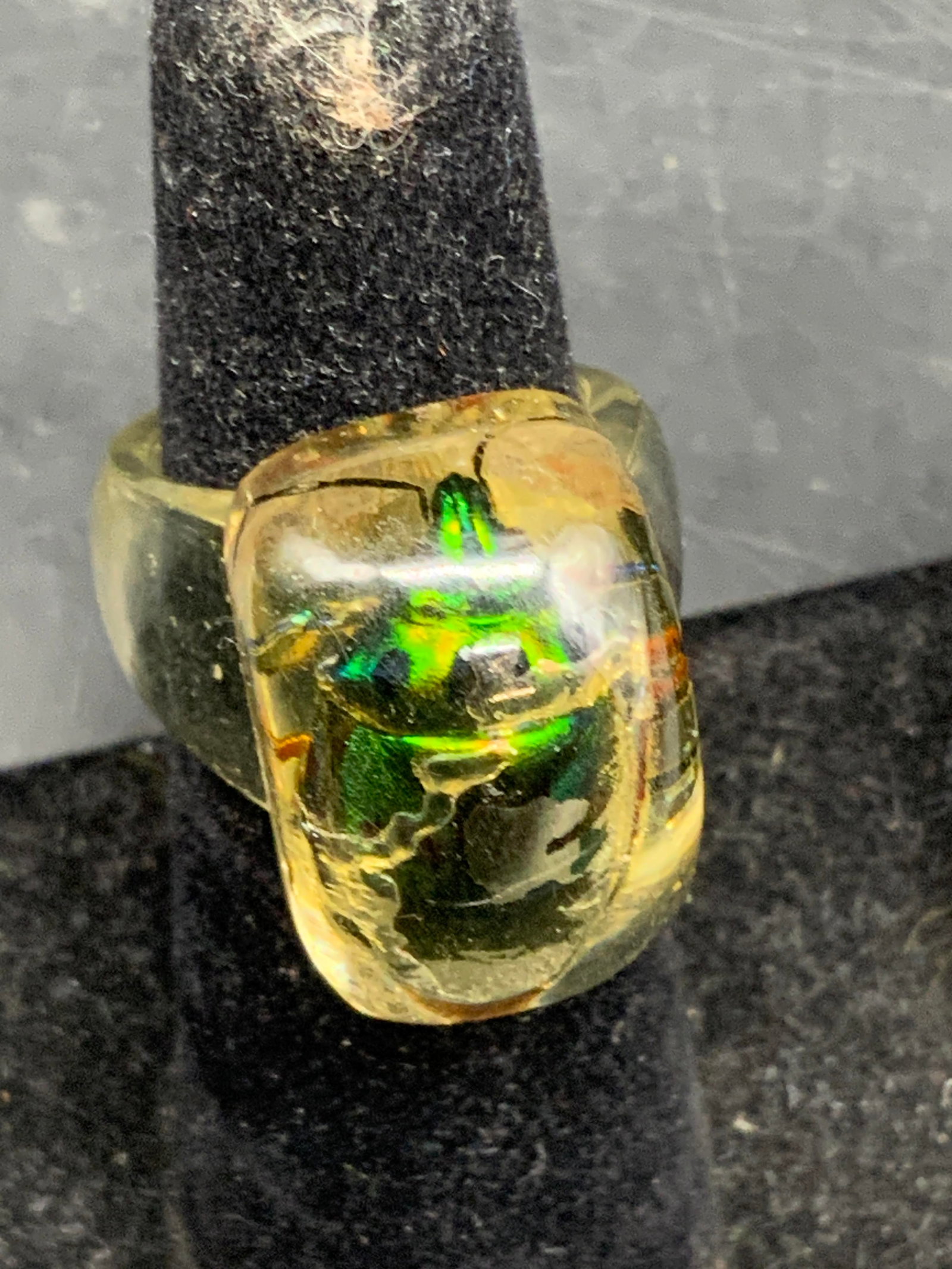 Encased Beetle Lucite Statement Ring - 2