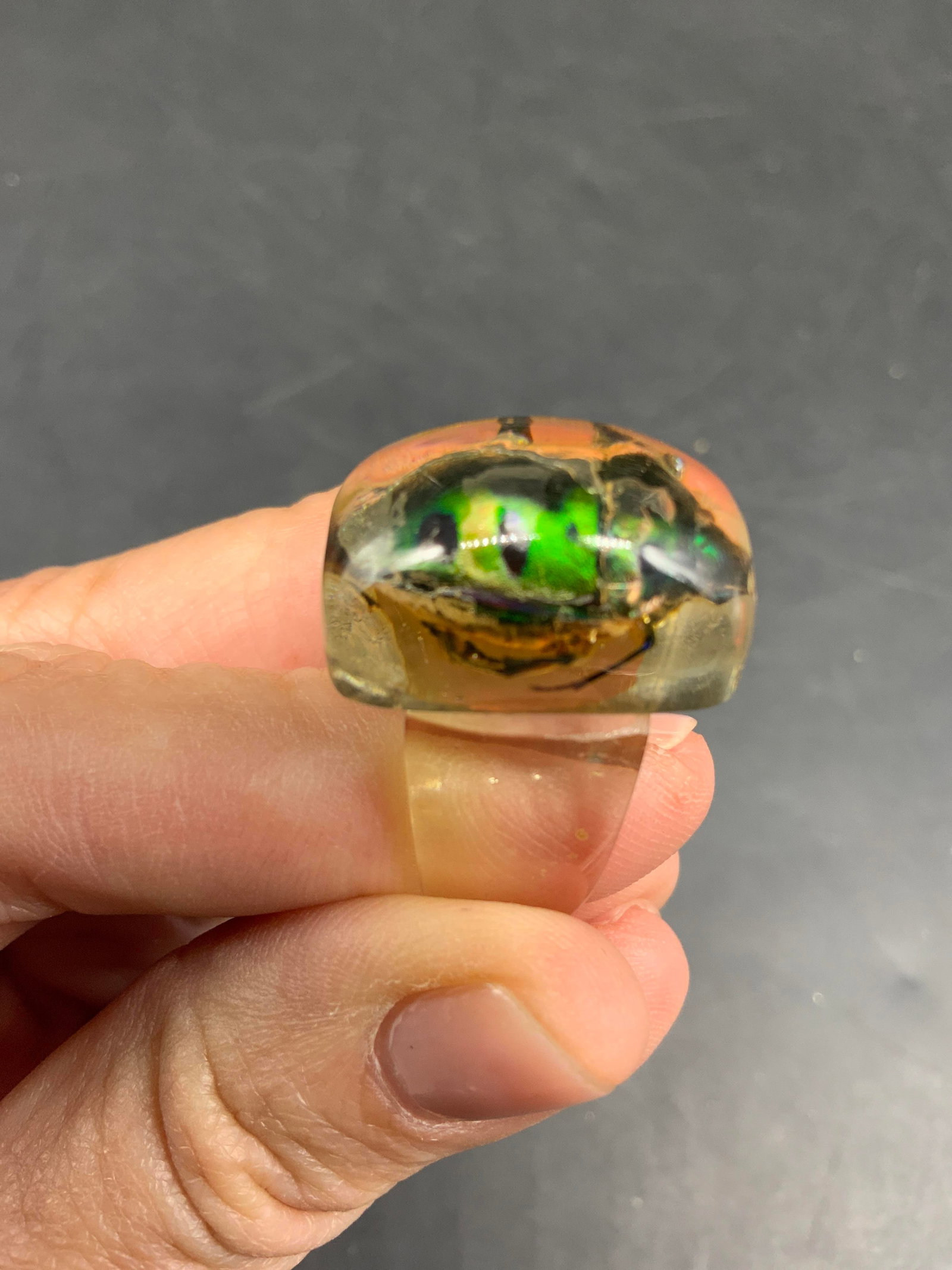 Encased Beetle Lucite Statement Ring - 7