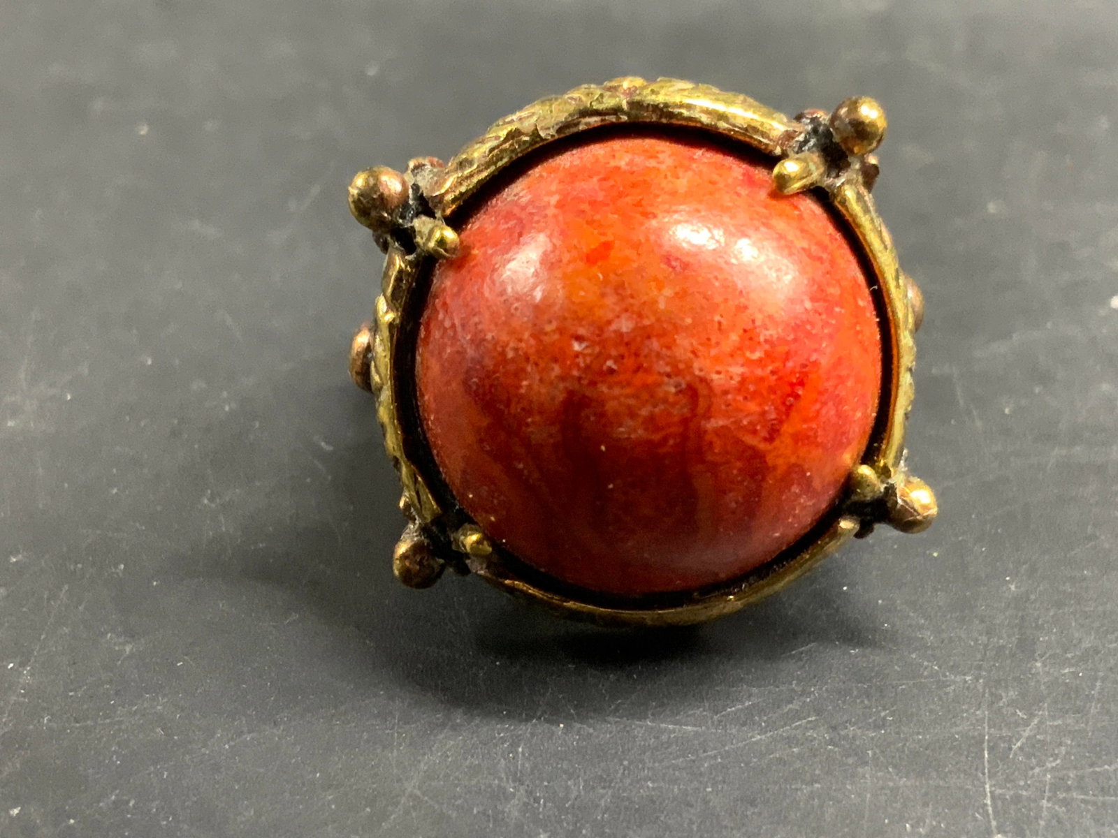 Red Coral Cabochon Statement Ring - 4