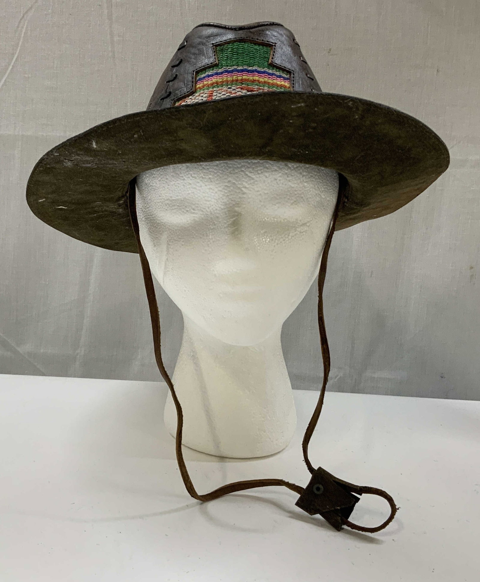 Vntg handmade GABASH PERU leather cowboy hat (1 of 8)
