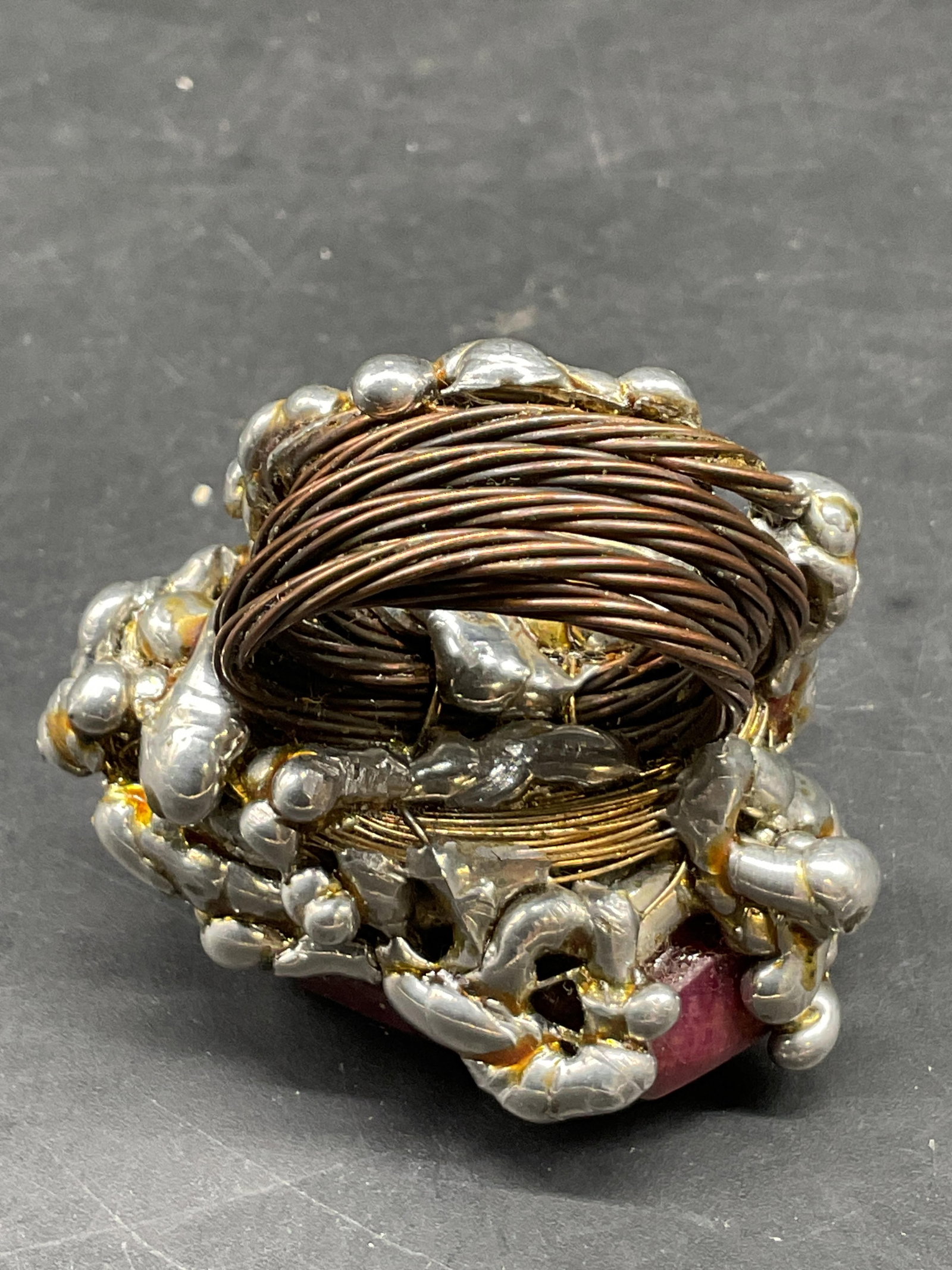 Vintage Ruby & Silver Toned Statement Ring - 5