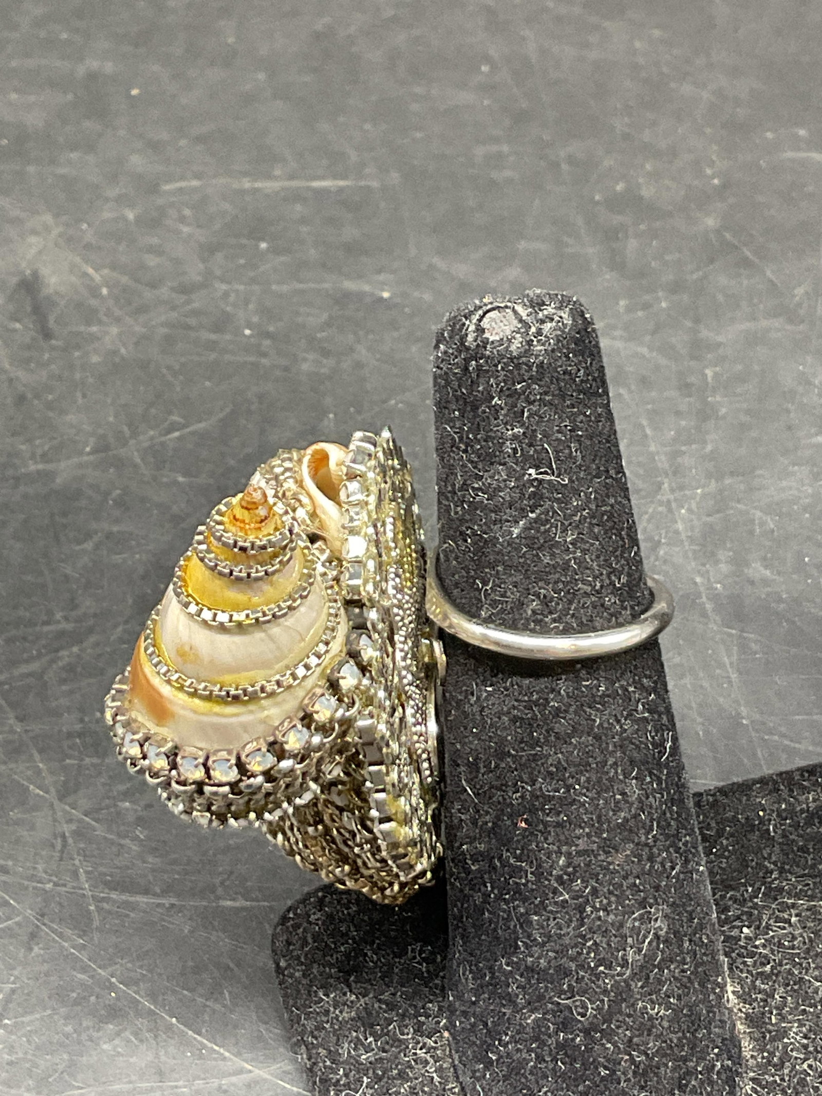 Vtg Erickson Beamon Shell & Rhinestone Ring - 2