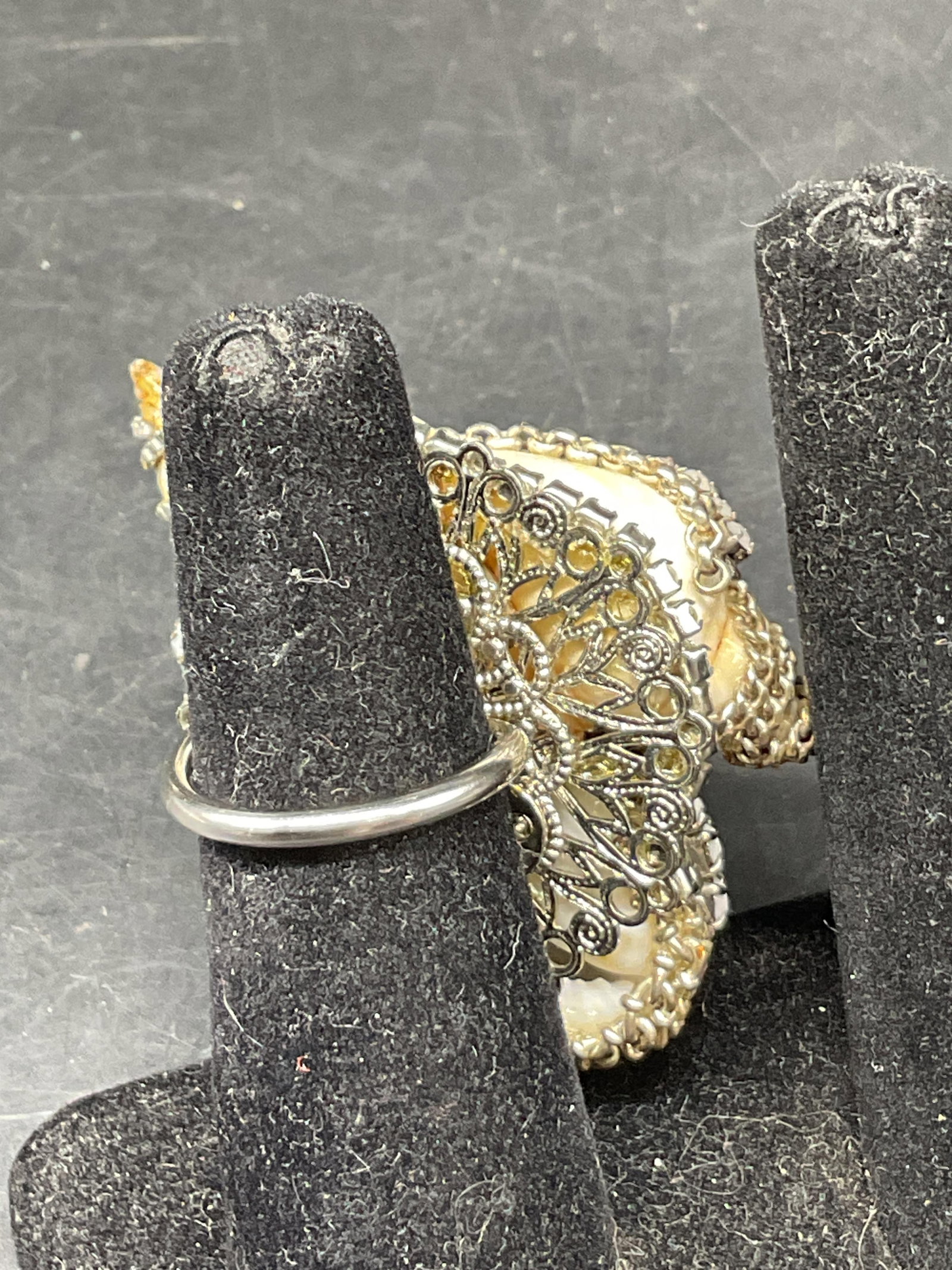 Vtg Erickson Beamon Shell & Rhinestone Ring - 3