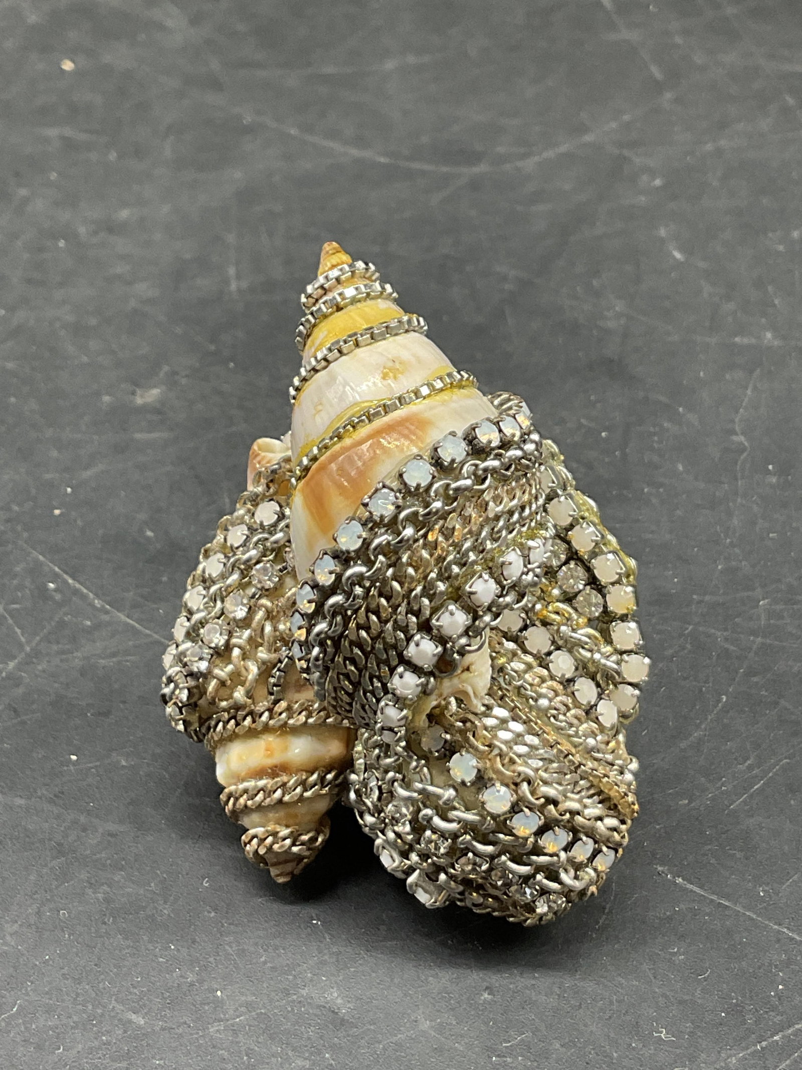 Vtg Erickson Beamon Shell & Rhinestone Ring - 4