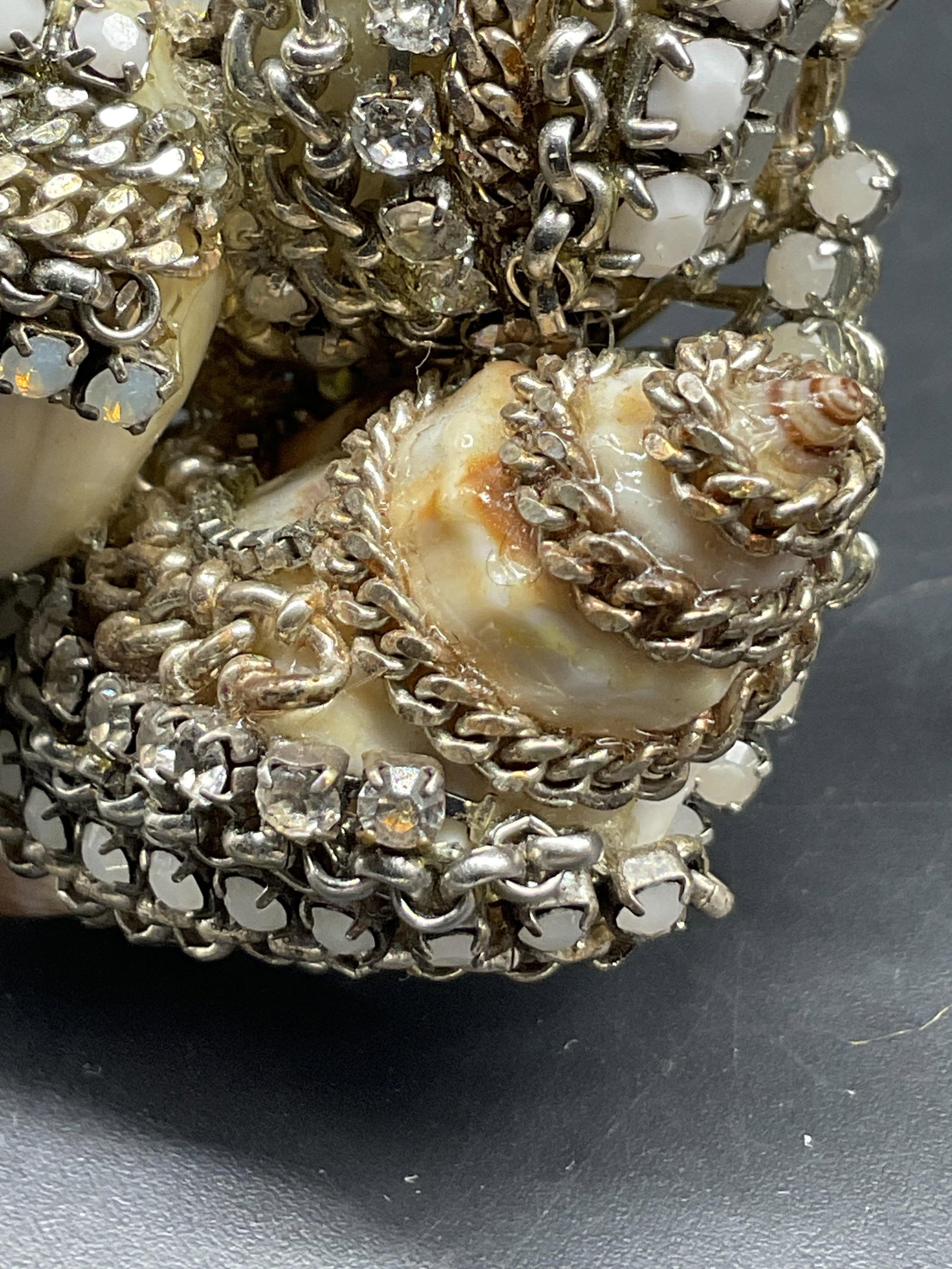 Vtg Erickson Beamon Shell & Rhinestone Ring - 5