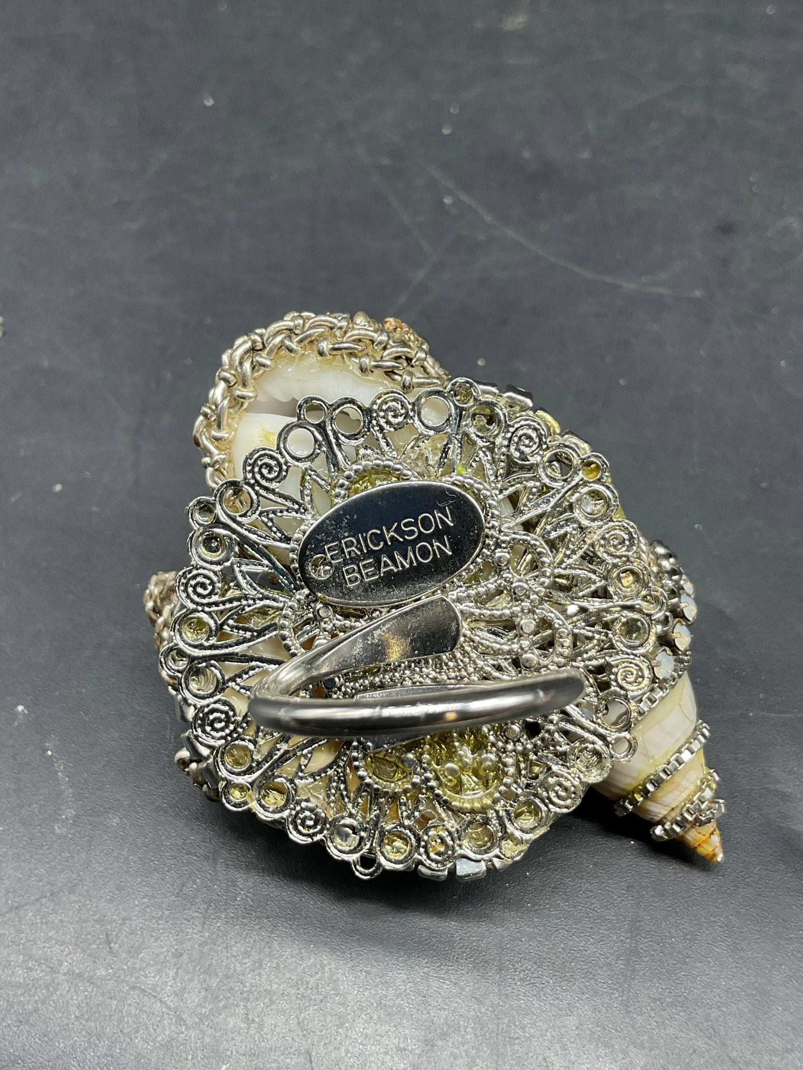 Vtg Erickson Beamon Shell & Rhinestone Ring - 6