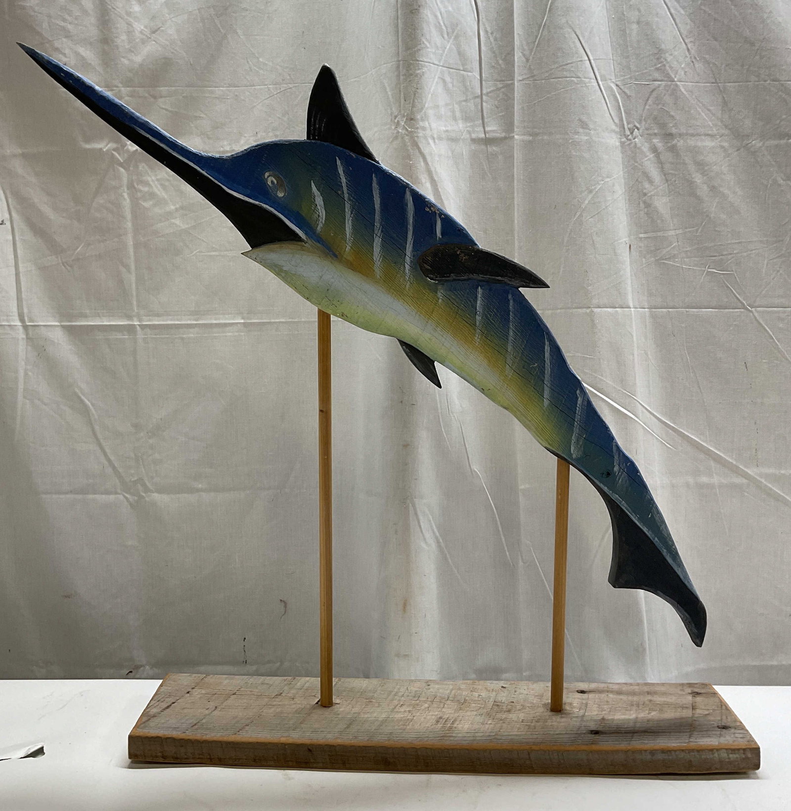 Vtg Hand Painted Wooden Blue Marlin Fish Sculpture (1 of 10)