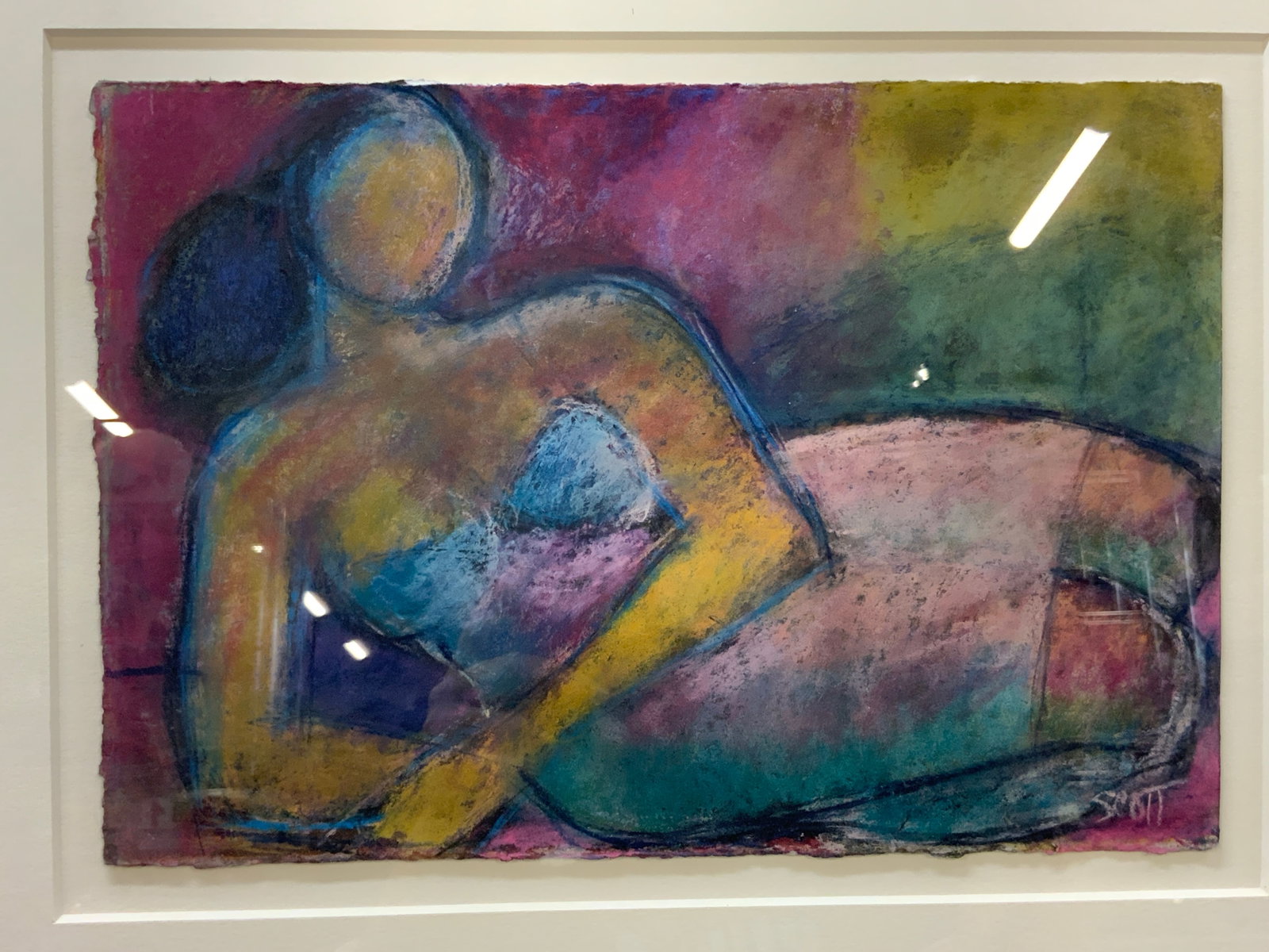 Sgnd Pastel Portrait of Woman Frmd: Signed Cameron Scott, titled Mothers Day Off pastel portrait of woman drawing. Signed Scott in bottom right corner. Frame, surface wear to frame, professionally framed, not examined out of frame.
