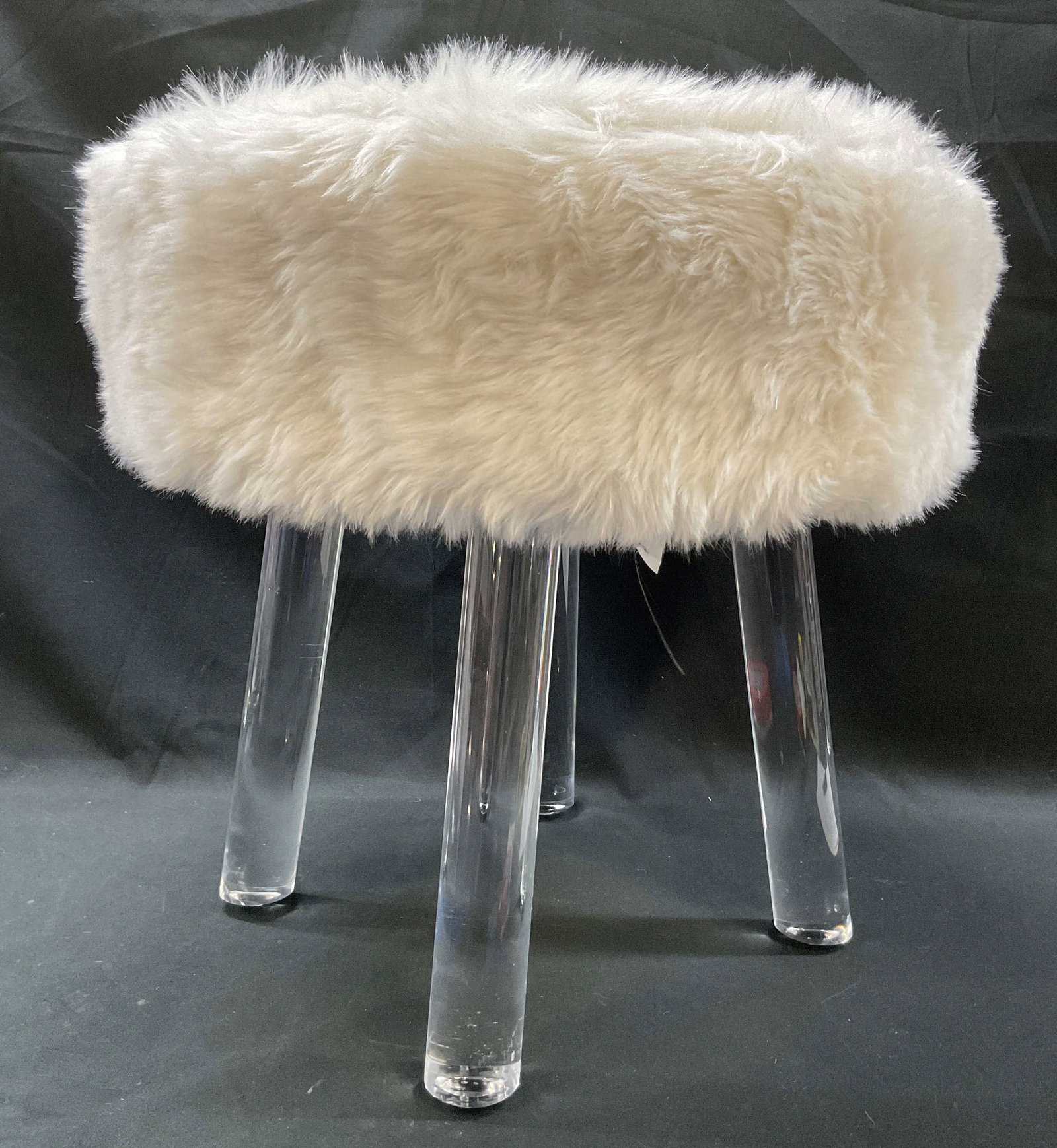 White Fur Style & Acrylic Vanity Ottoman Stool (1 of 7)