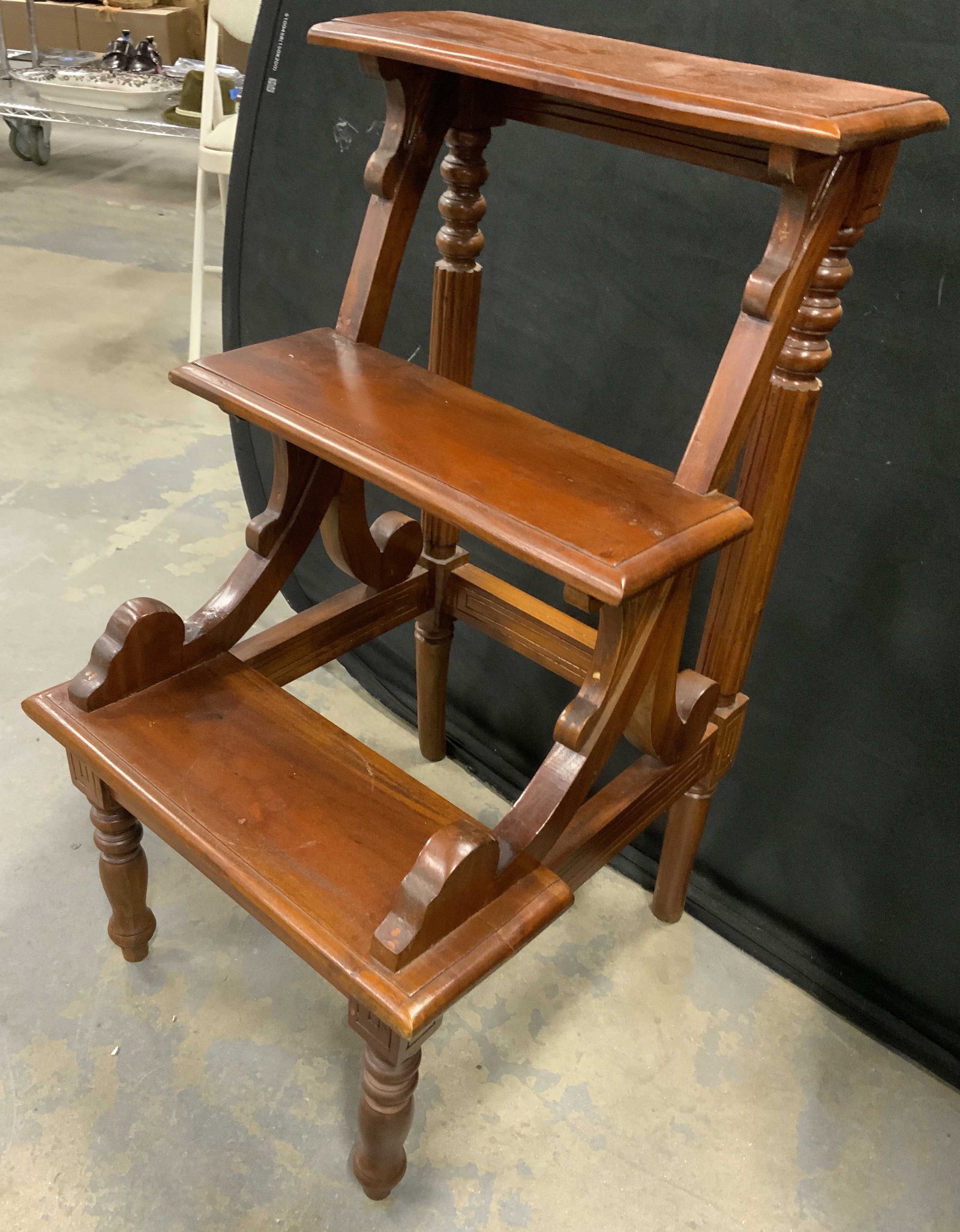 Carved Wood LIBRARY step Ladder (1 of 7)