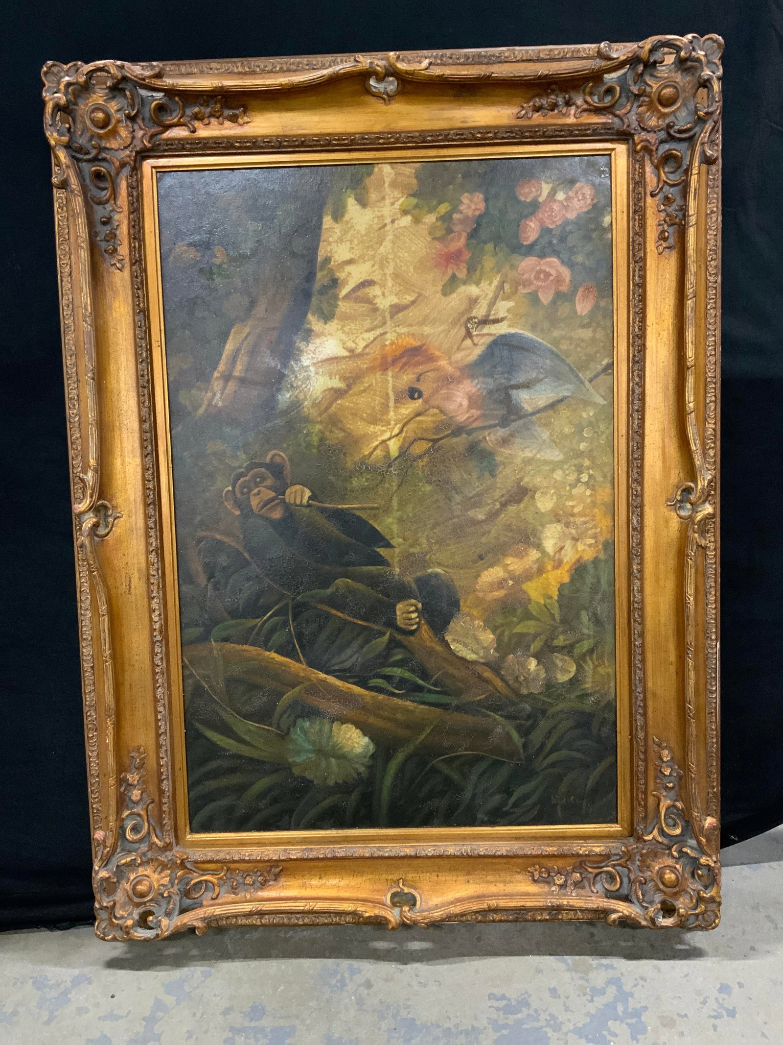 Sgnd Monkey Jungle Oil Painting Frmd (1 of 8)