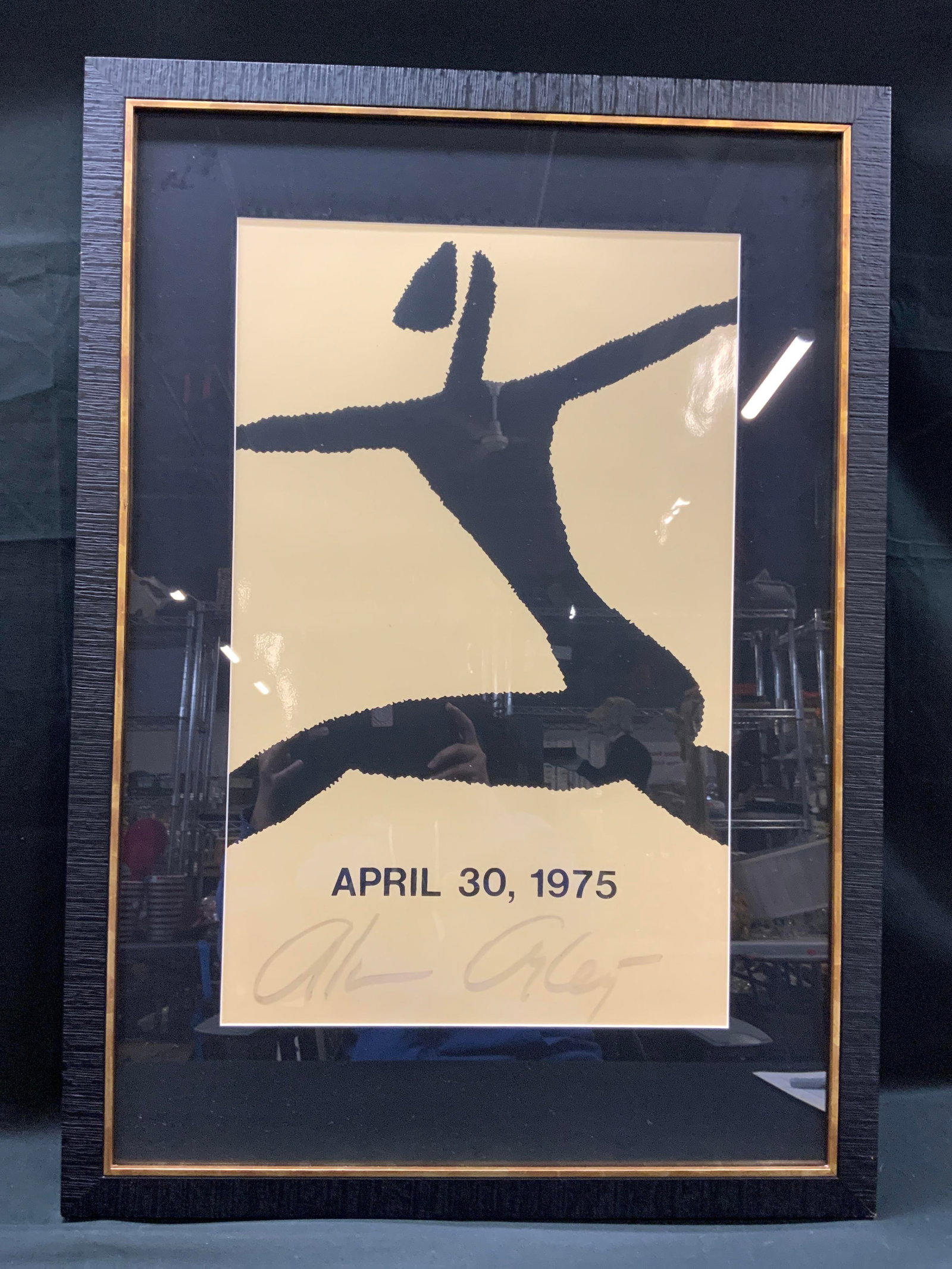 Vtg Sgnd Dancer Silkscreen Print, Framed: Vintage signed Alivin Ailey Dancer Silkscreen Print. Printed of glossy paper. Reads April 30, 1975, large signature bottom of image area. Frame, surface wear to frame, professionally framed, not