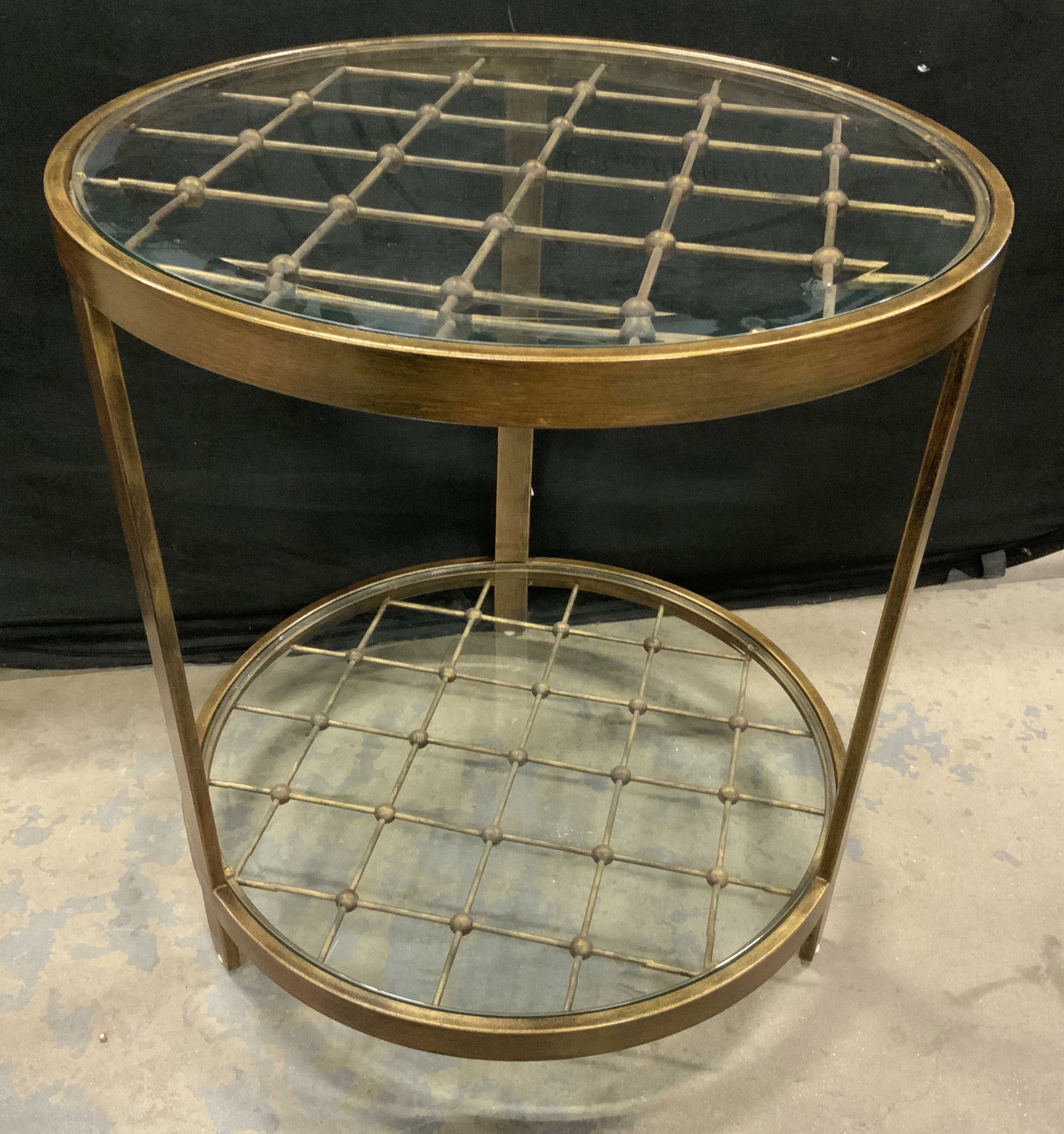 Beaded Gilt Iron Lattice Two Shelf Side Table (1 of 9)