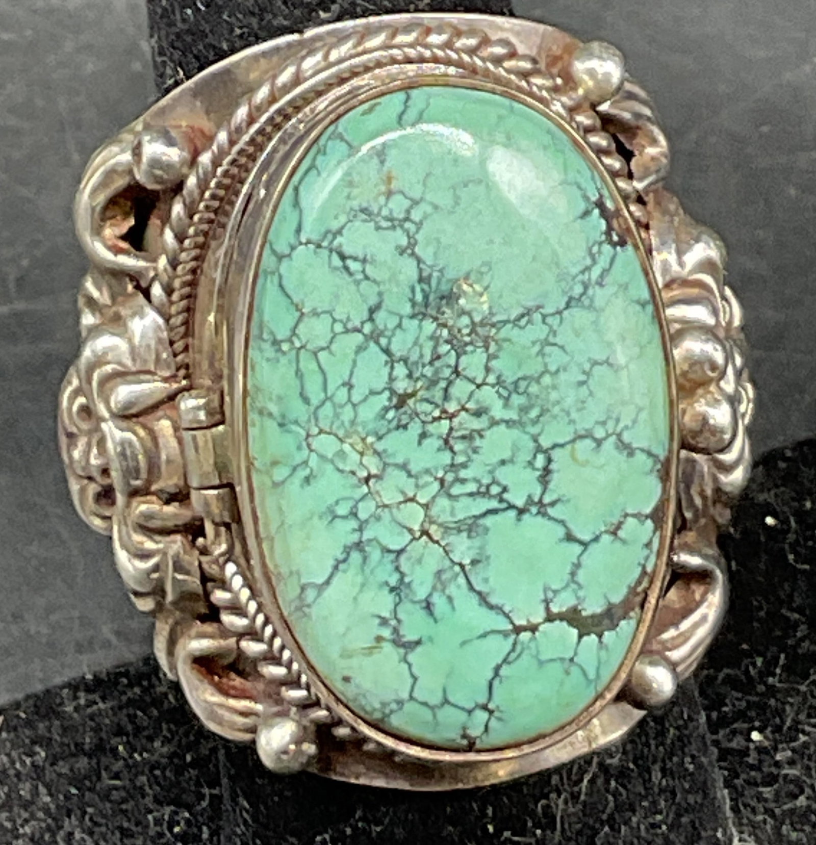 Vintage Sterling Silver Turquoise Locket Ring (1 of 8)